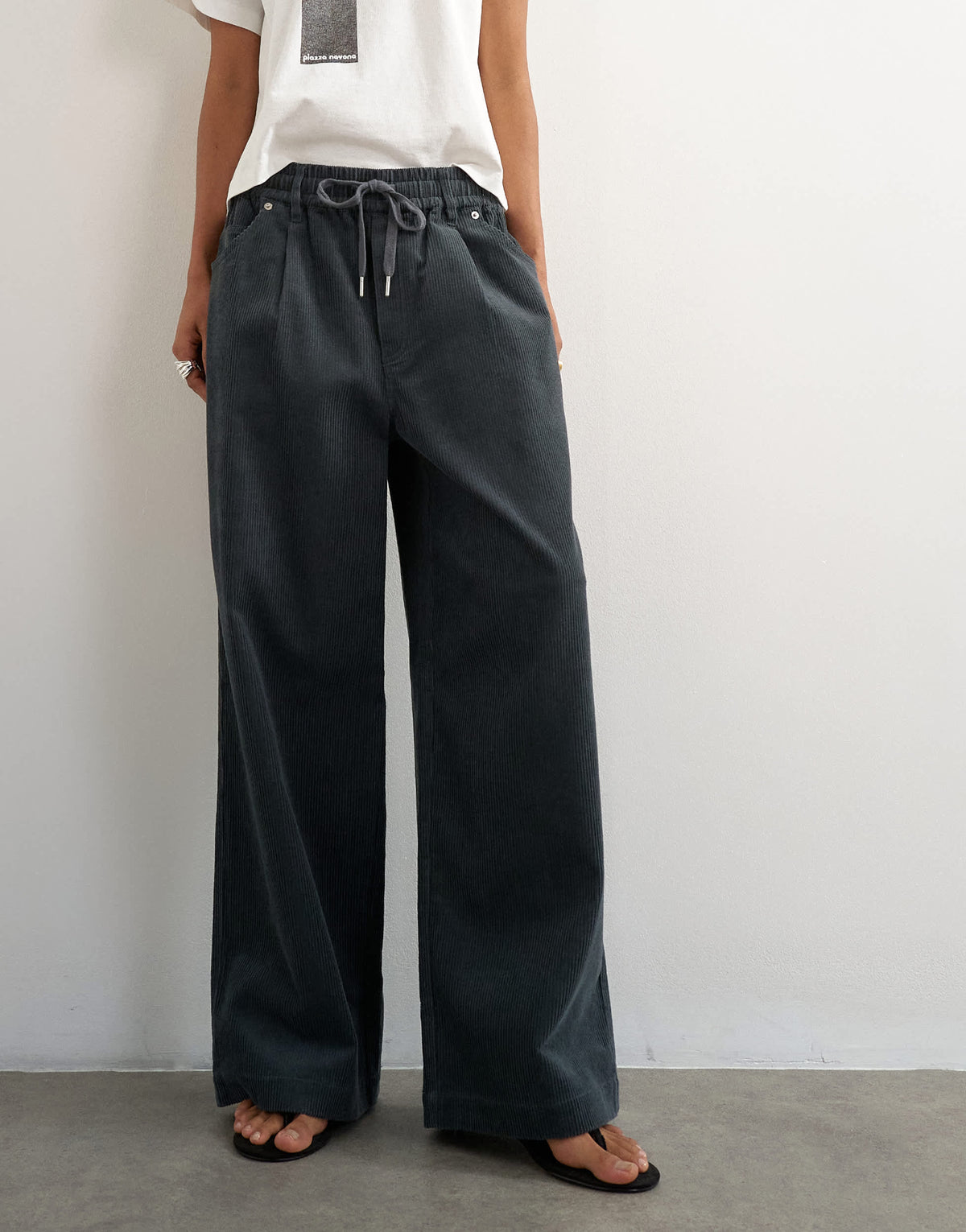 Topshop cord wide leg pull on trouser in grey