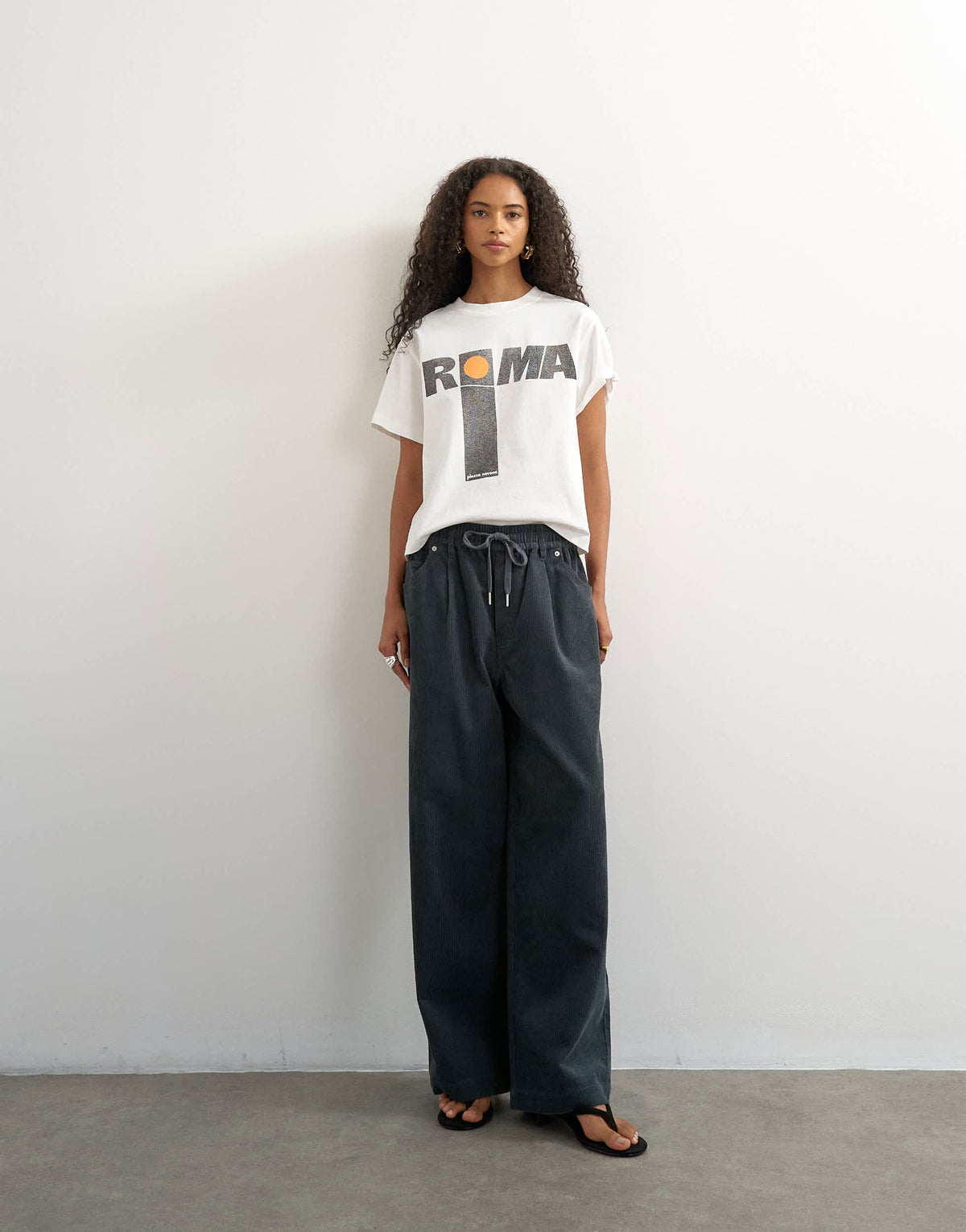 Topshop cord wide leg pull on trouser in grey