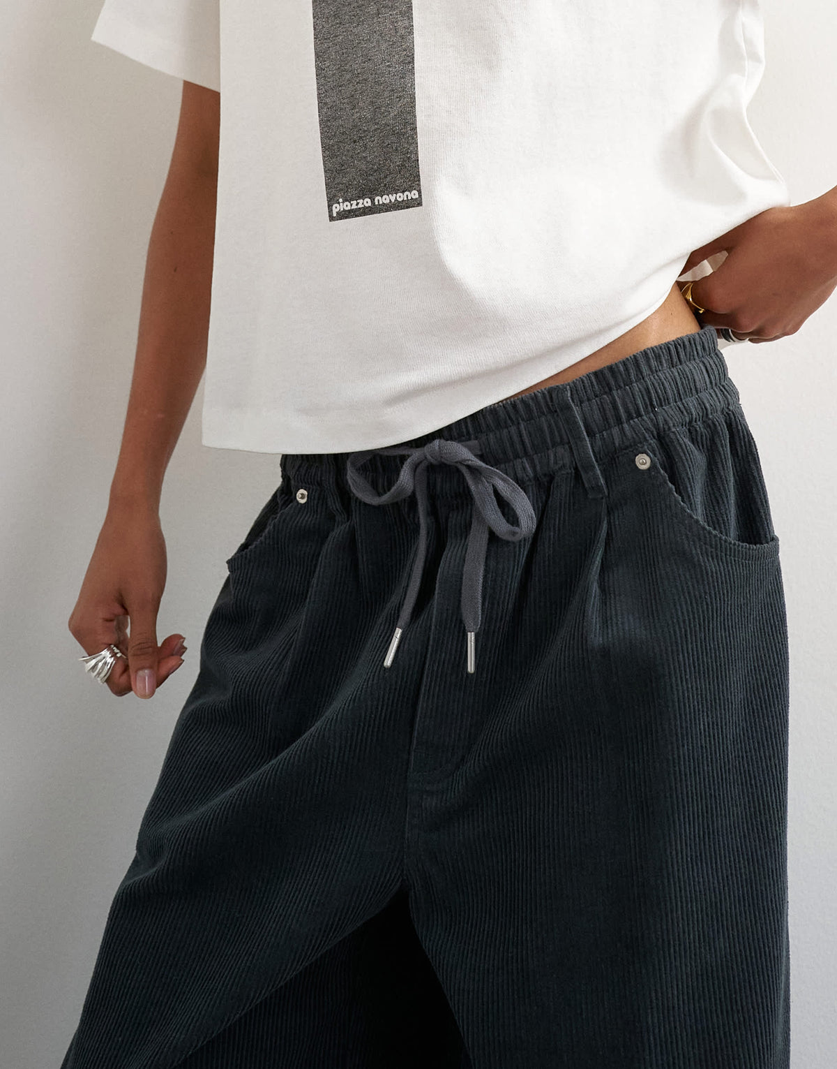 Topshop cord wide leg pull on trouser in grey