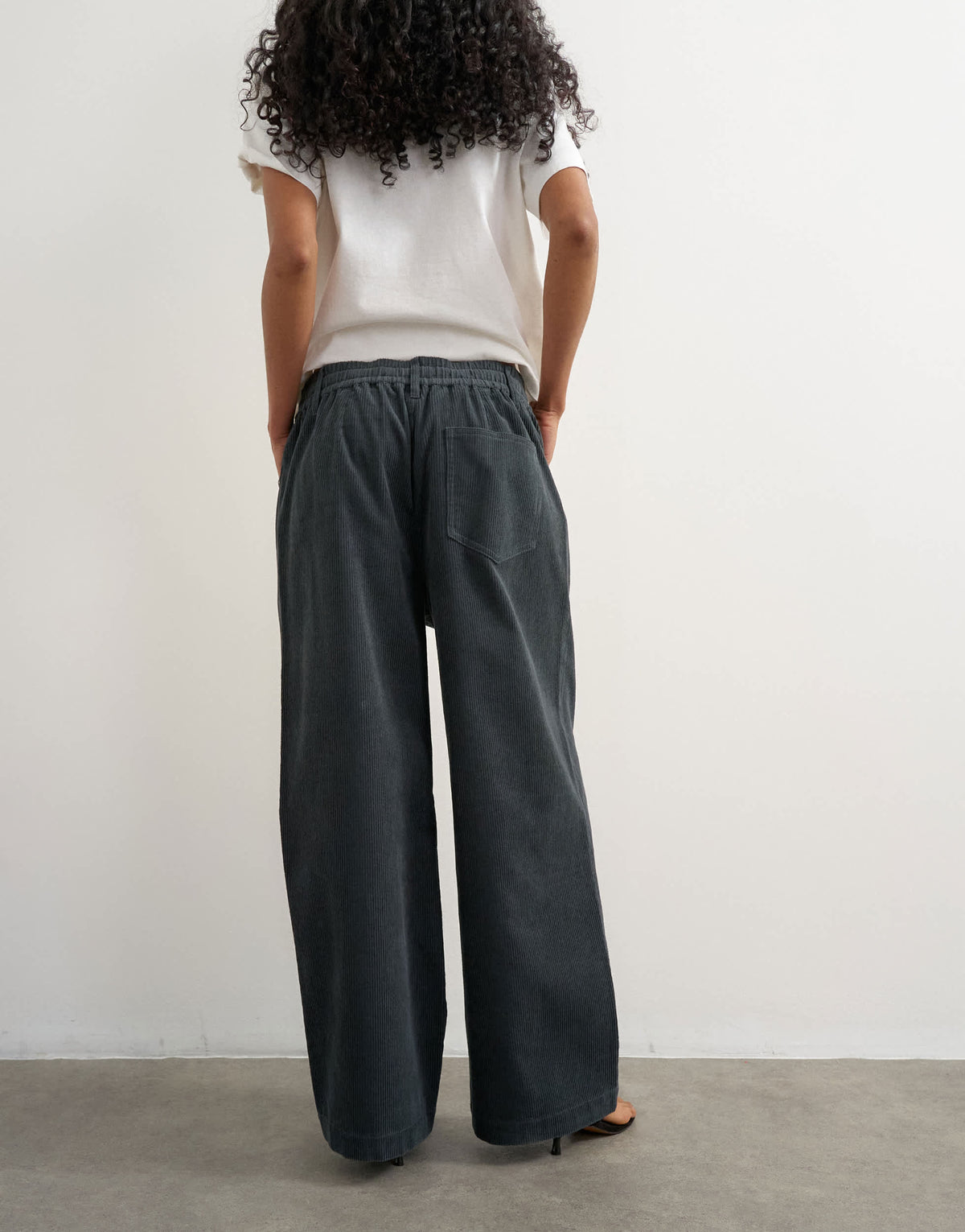 Topshop cord wide leg pull on trouser in grey