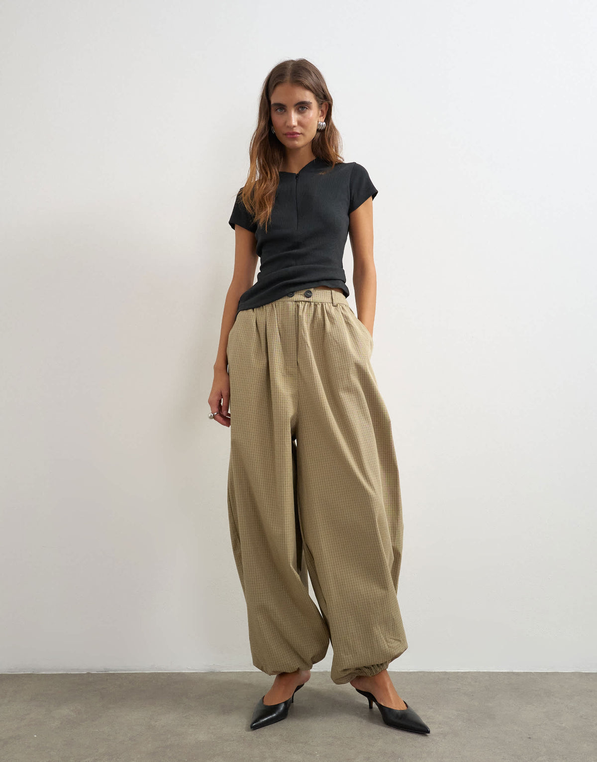 Topshop check extreme balloon trouser in neutral
