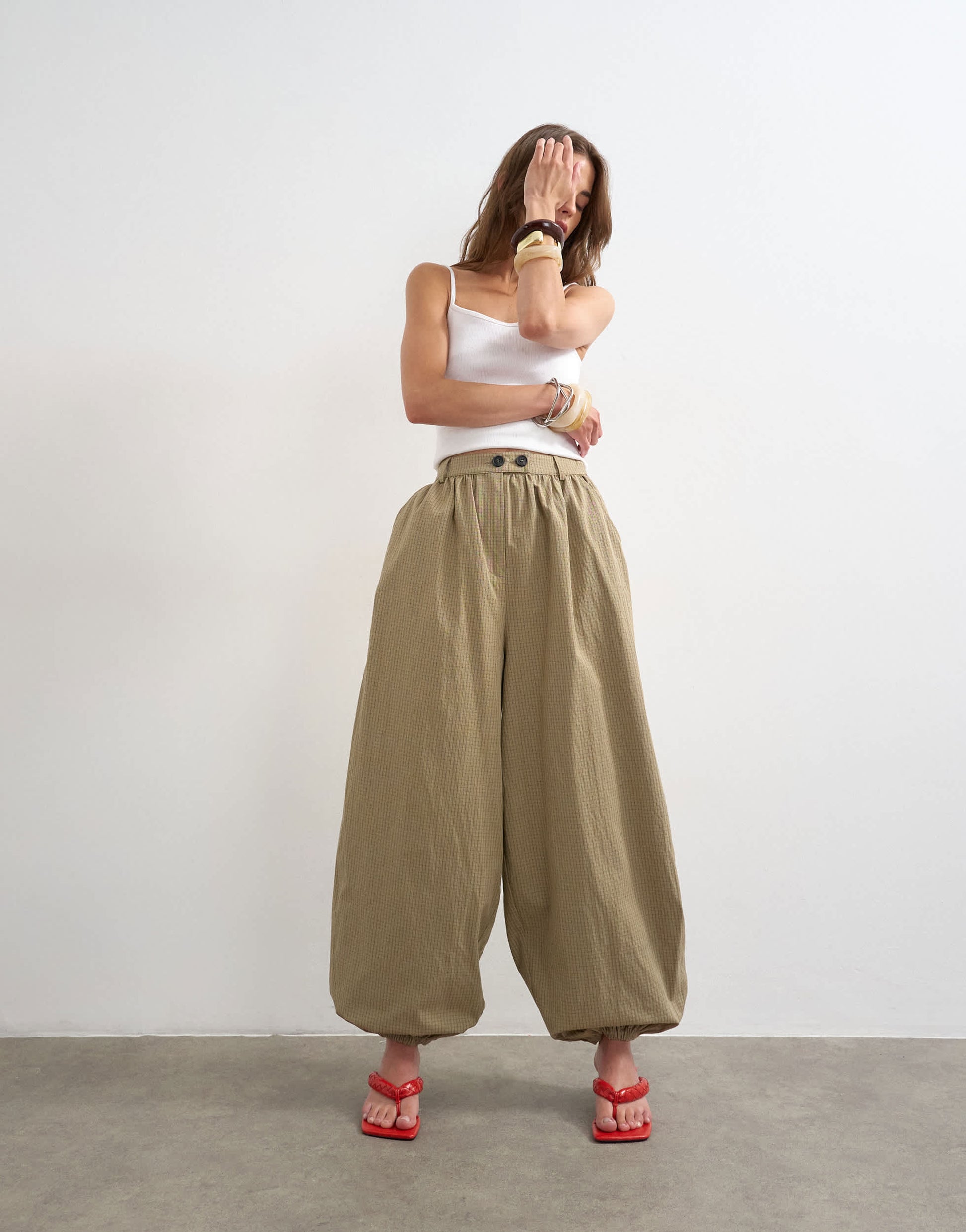 Topshop check extreme balloon trouser in neutral