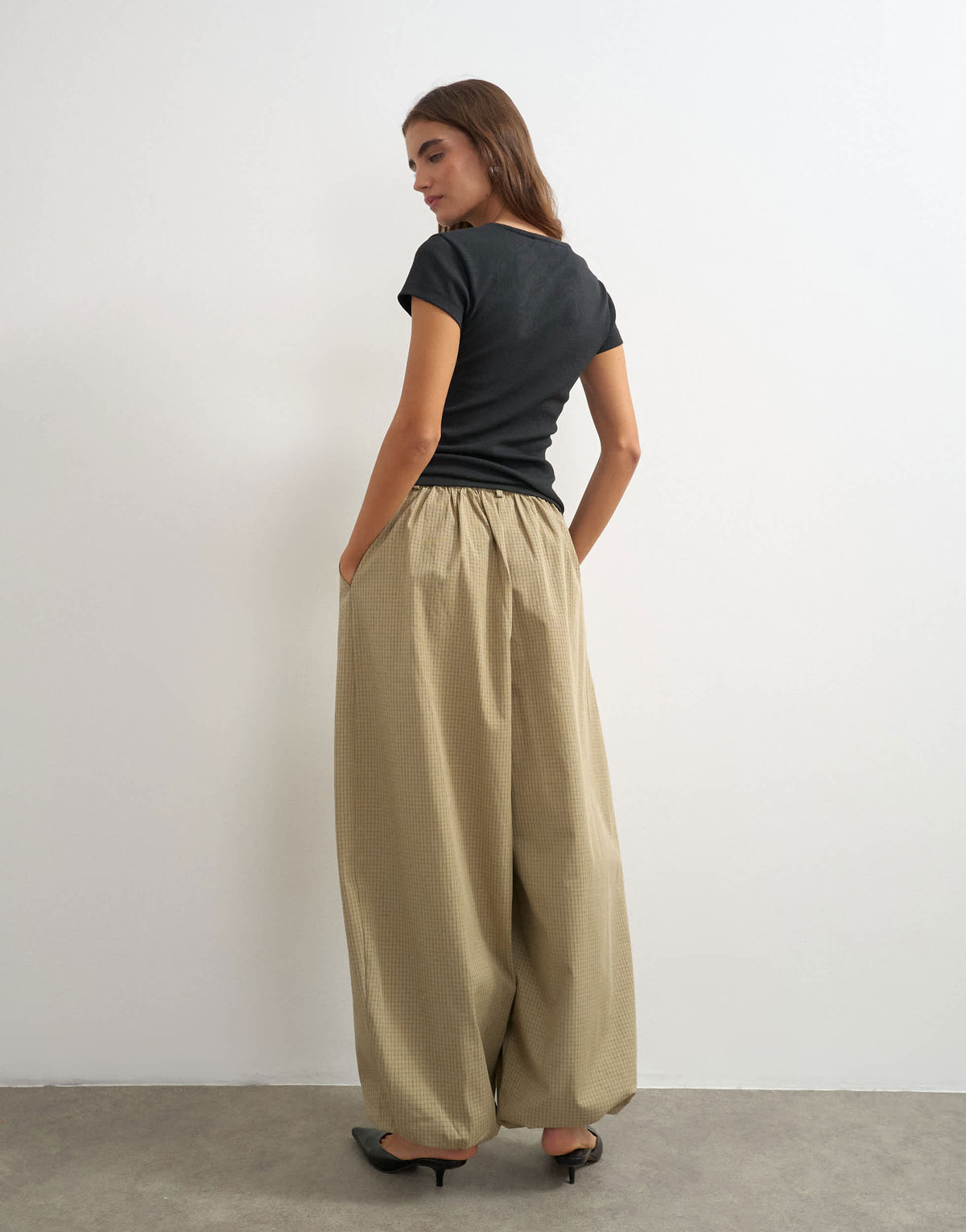 Topshop check extreme balloon trouser in neutral