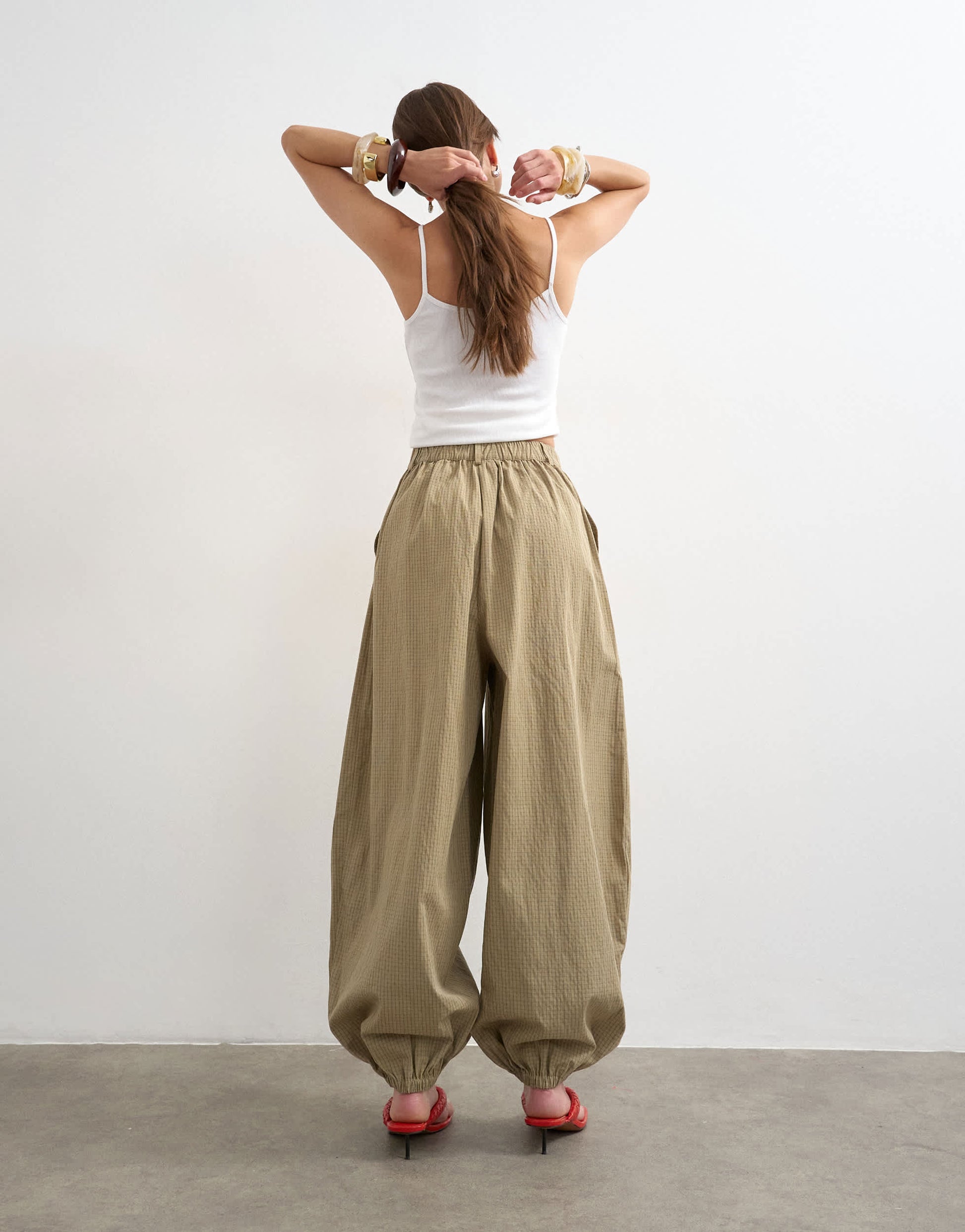 Topshop check extreme balloon trouser in neutral