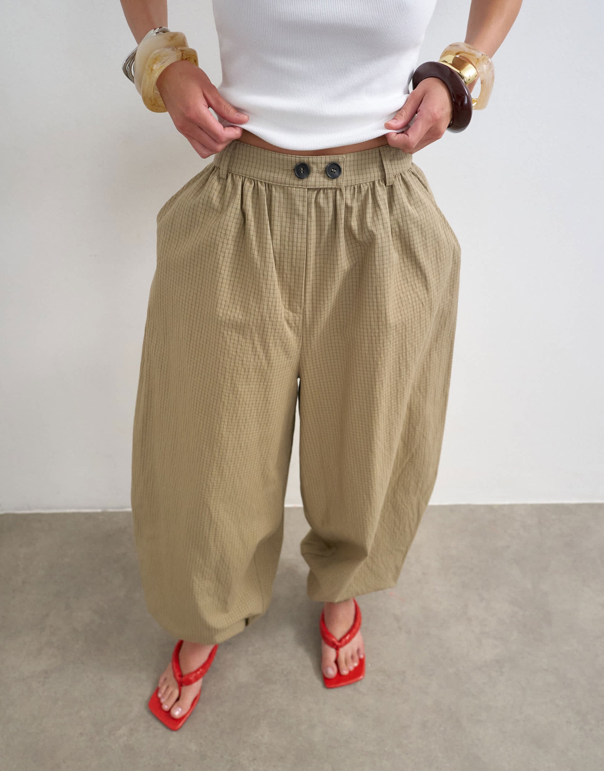 Topshop check extreme balloon trouser in neutral