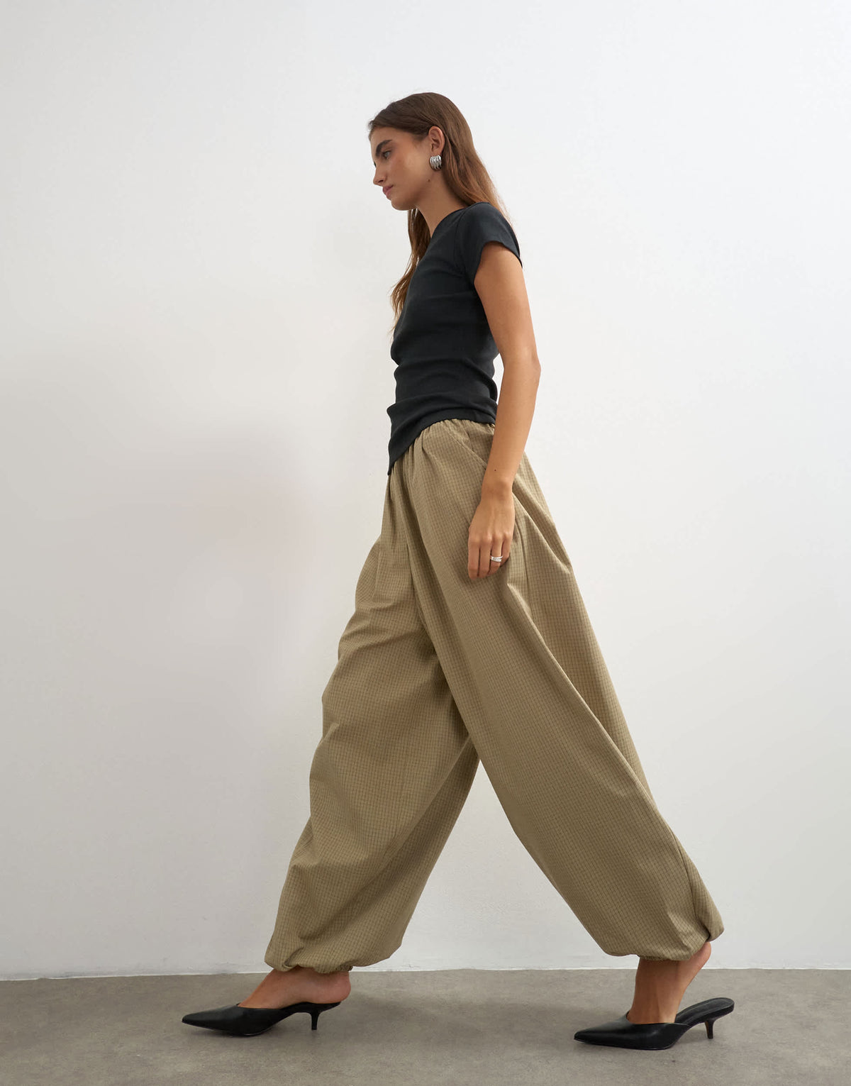 Topshop check extreme balloon trouser in neutral
