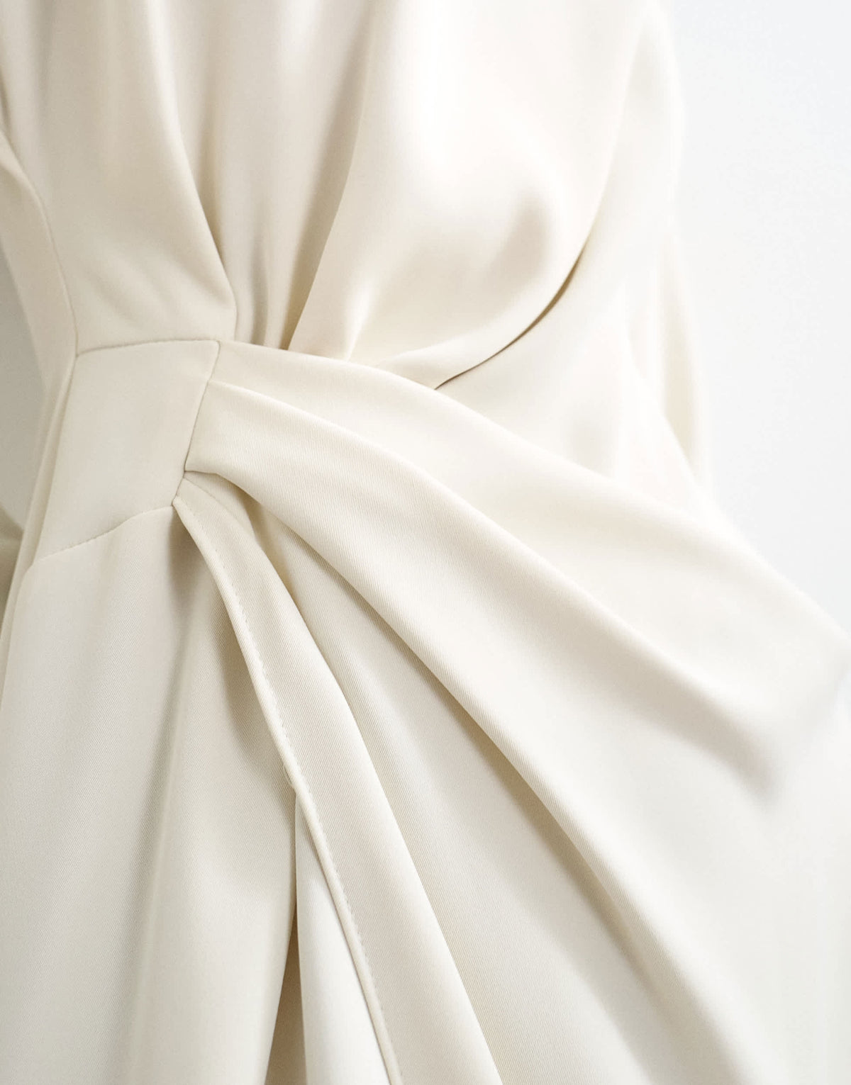 Topshop long sleeve high neck tuck side mini dress in off white