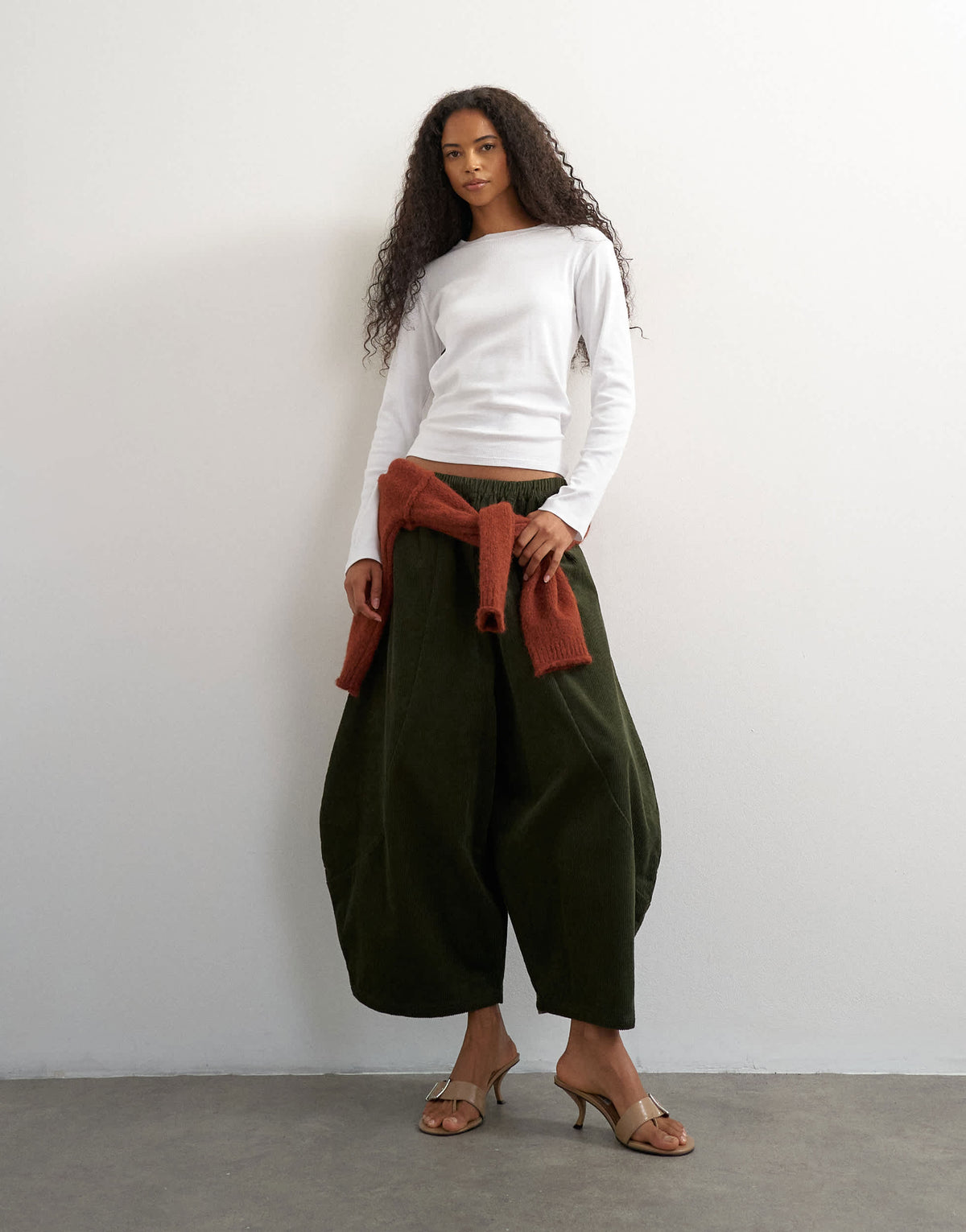 Topshop cord mid length ovoid trouser in green