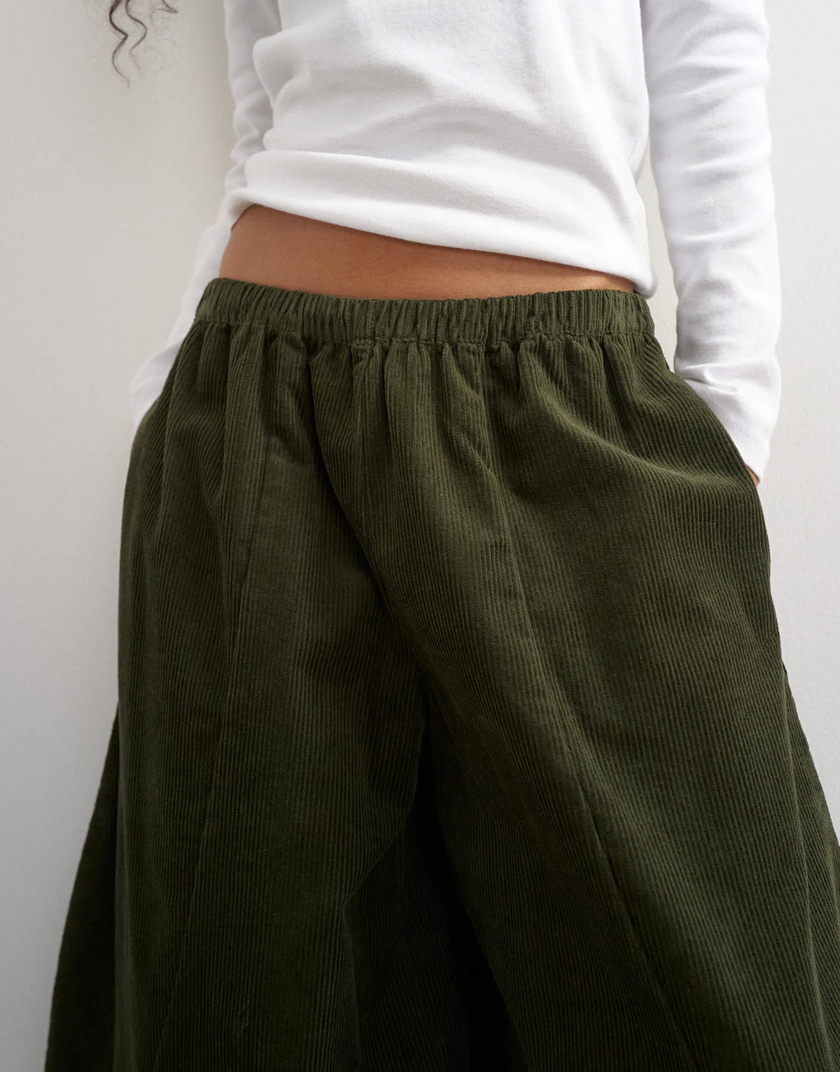 Topshop cord mid length ovoid trouser in green