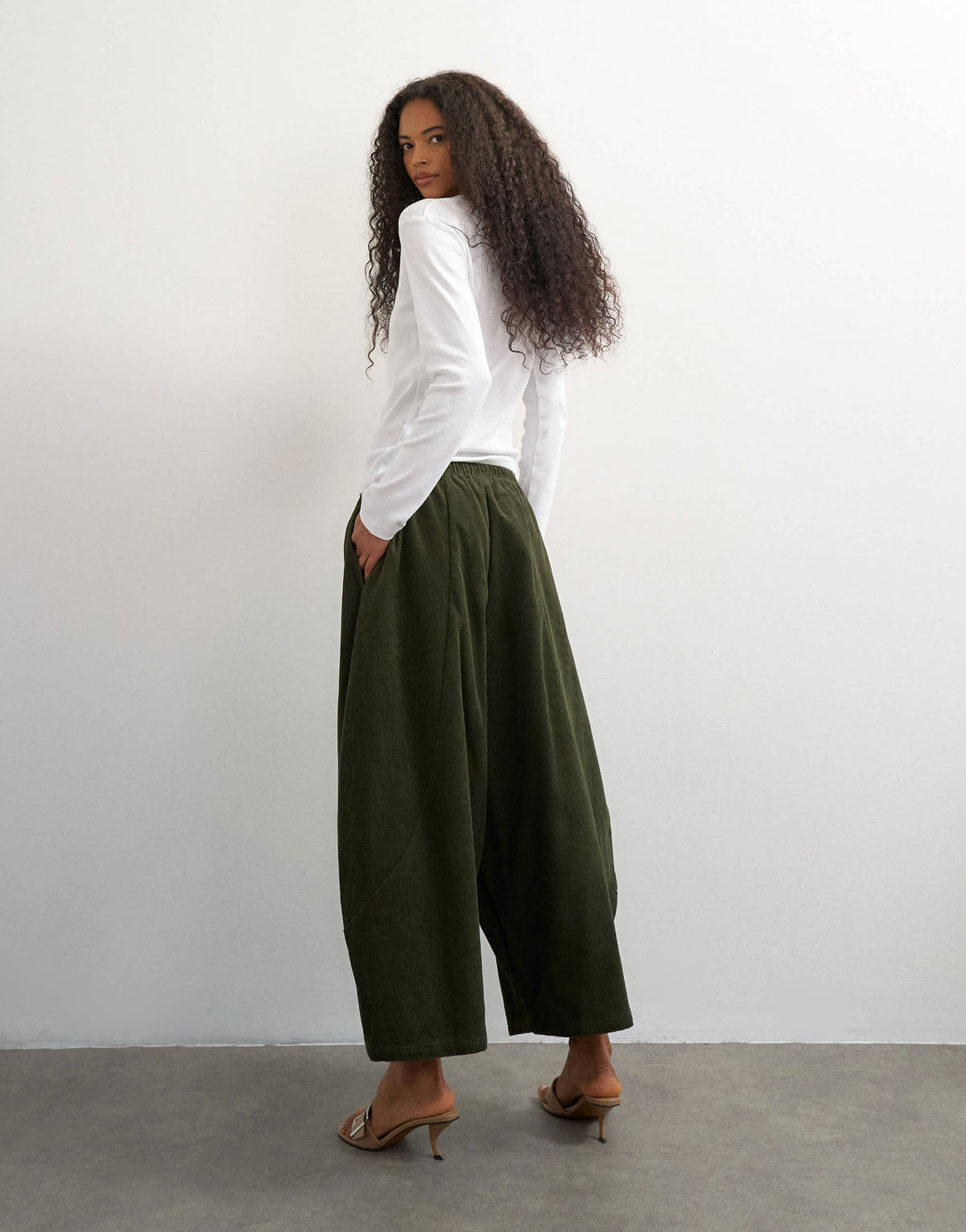 Topshop cord mid length ovoid trouser in green