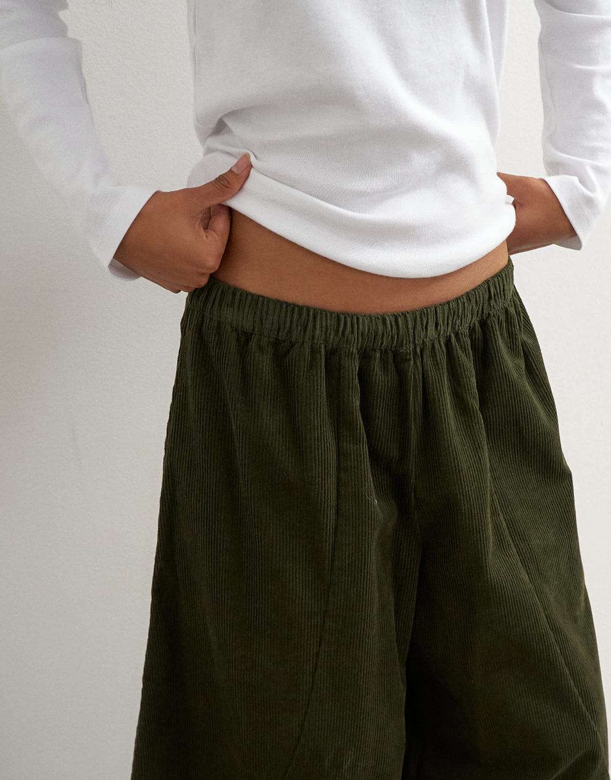 Topshop cord mid length ovoid trouser in green