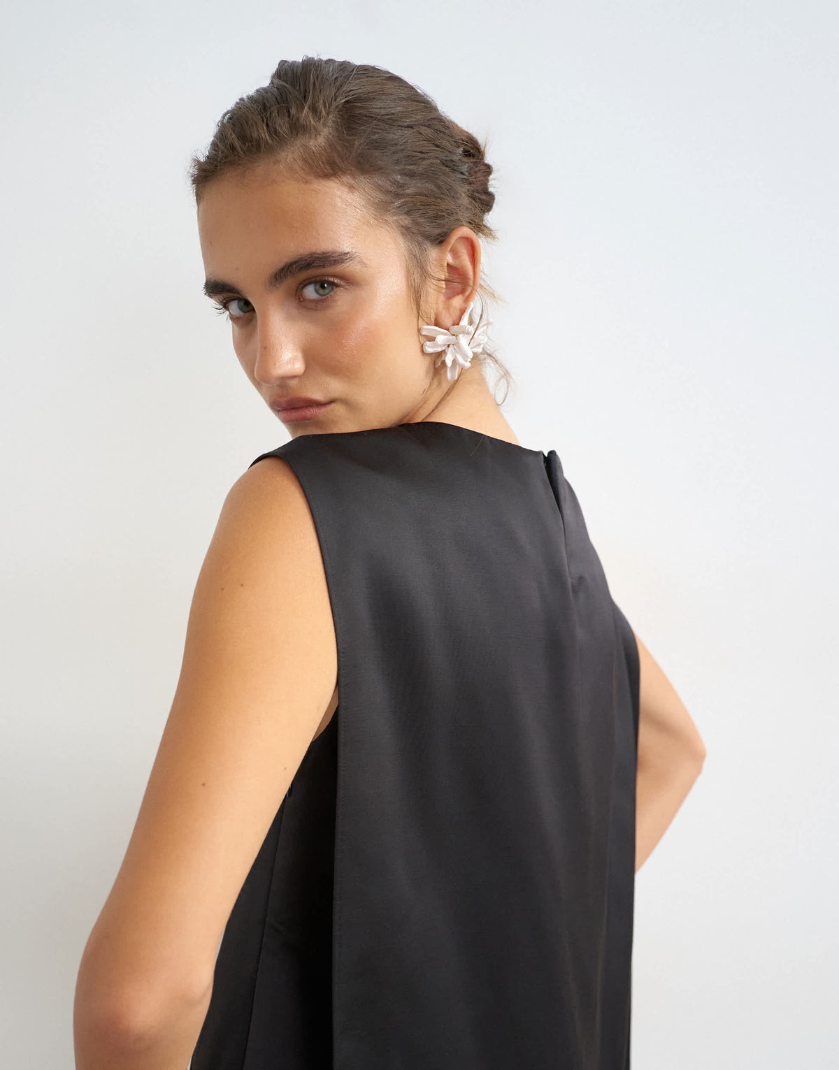 Topshop satin asymmetric pleat detail cape back mini dress in black