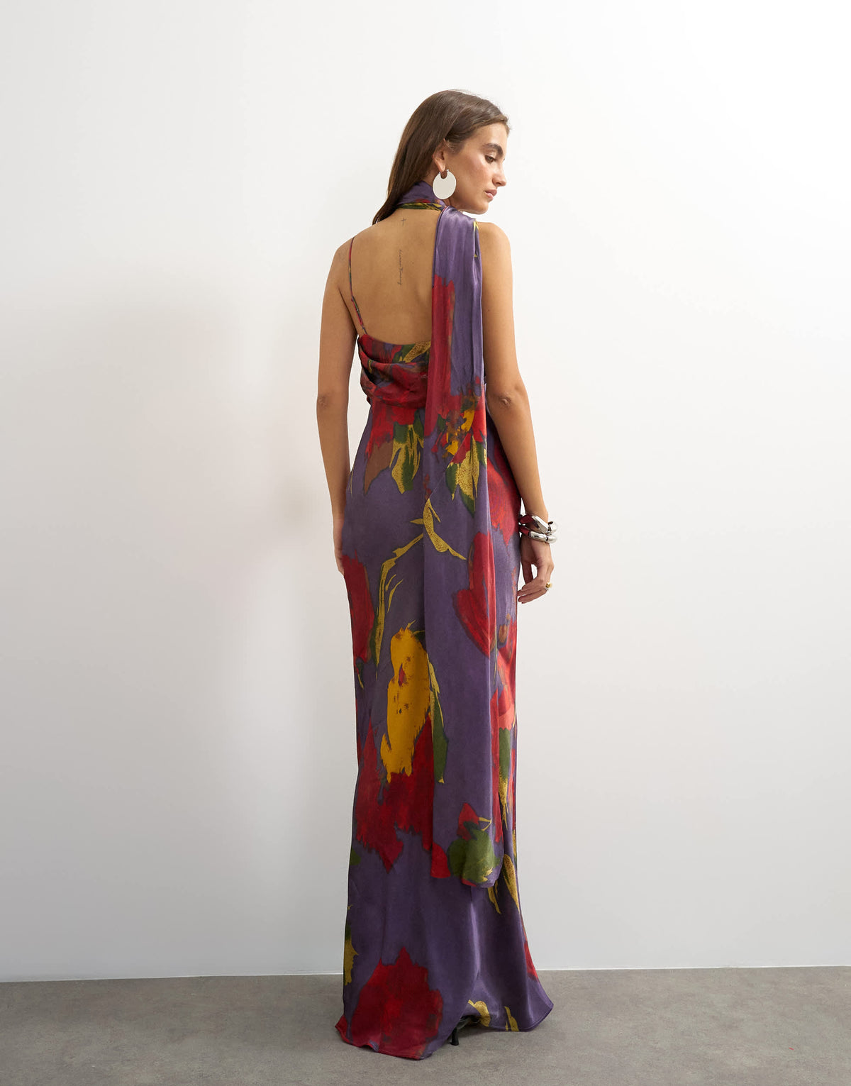 Topshop satin slip maxi dress with scarf neck detail in dark based floral