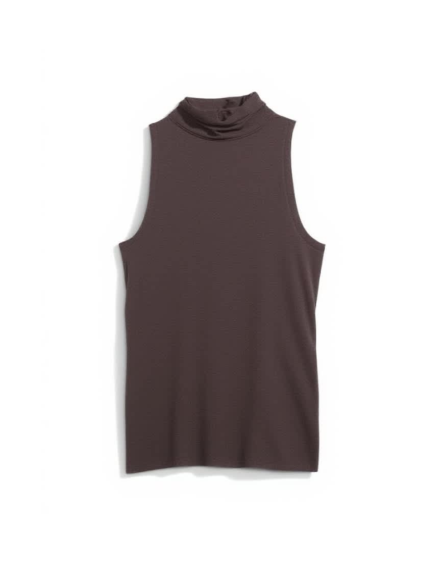 Topshop high neck twist back detail tank in dark chocolate