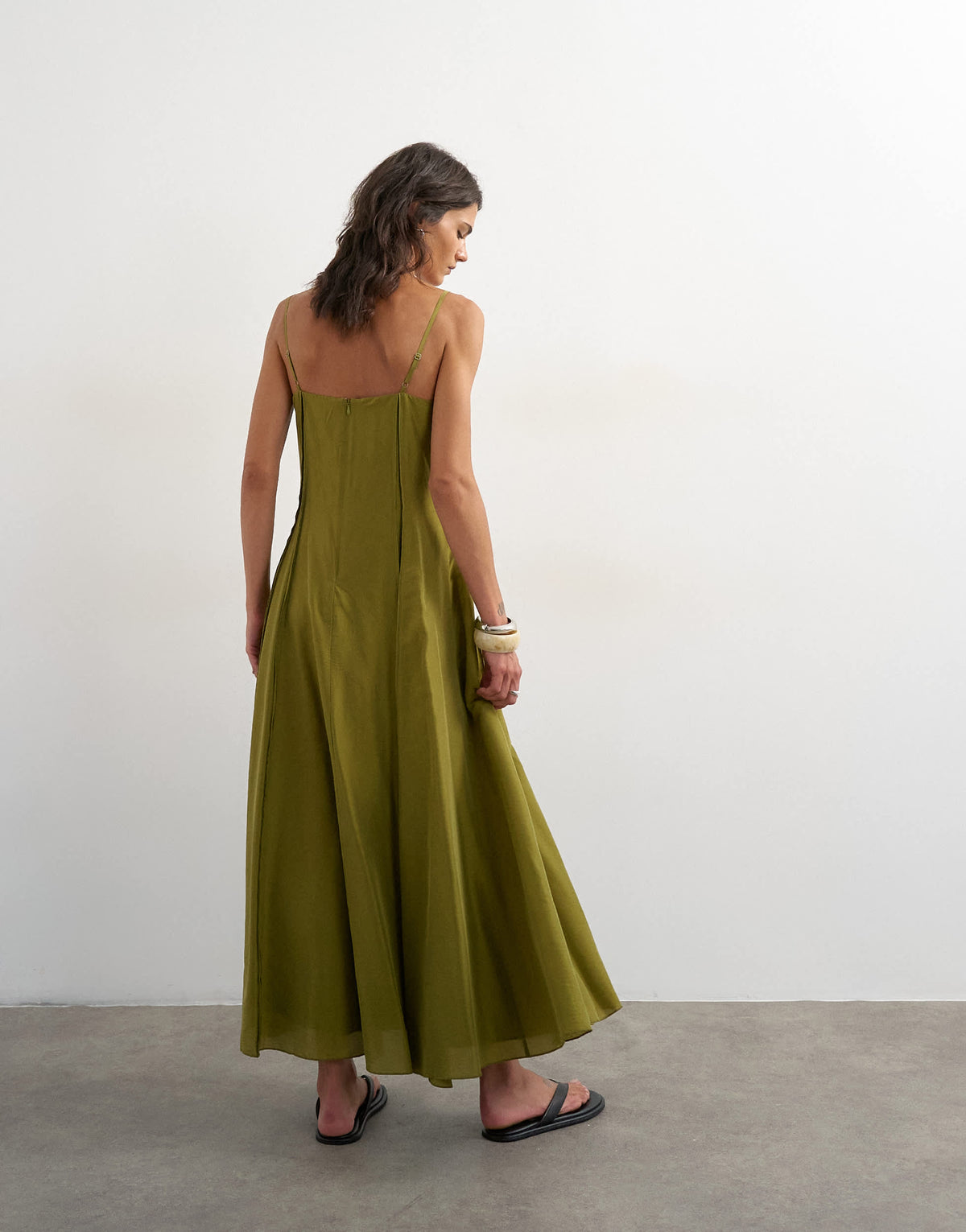 Topshop raw seamed strappy maxi dress in chartreuse green