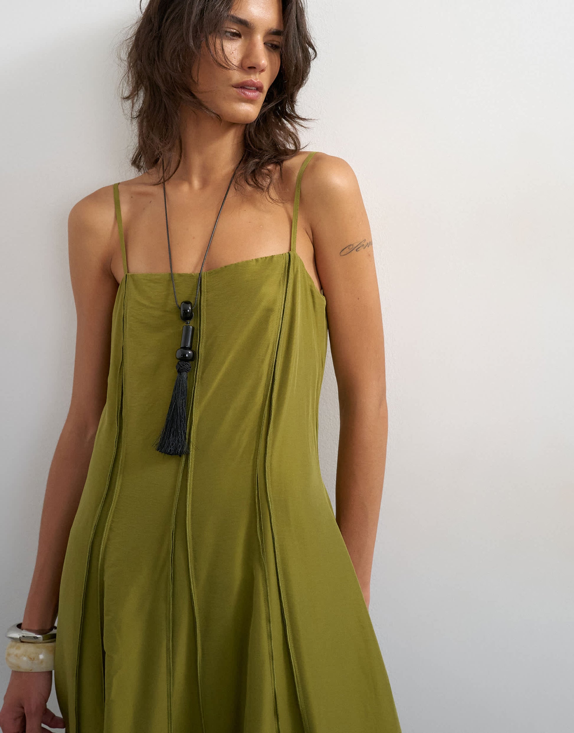 Topshop raw seamed strappy maxi dress in chartreuse green