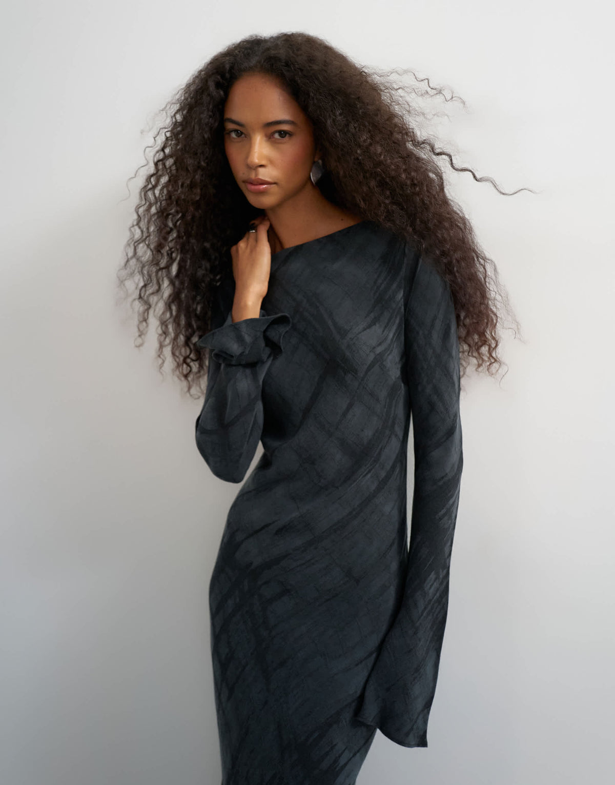 Topshop slash neck maxi dress in black premium cupro jacquard