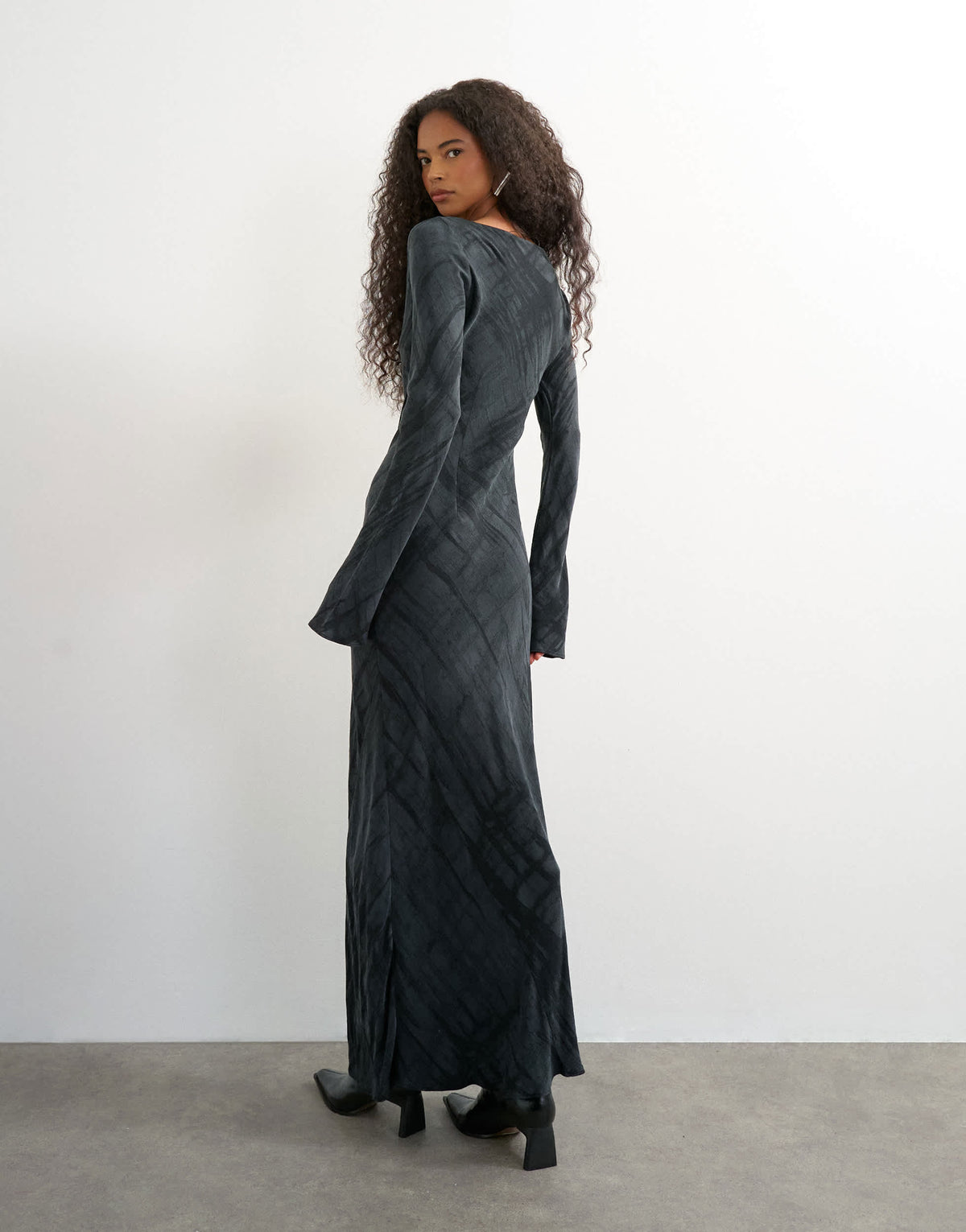 Topshop slash neck maxi dress in black premium cupro jacquard