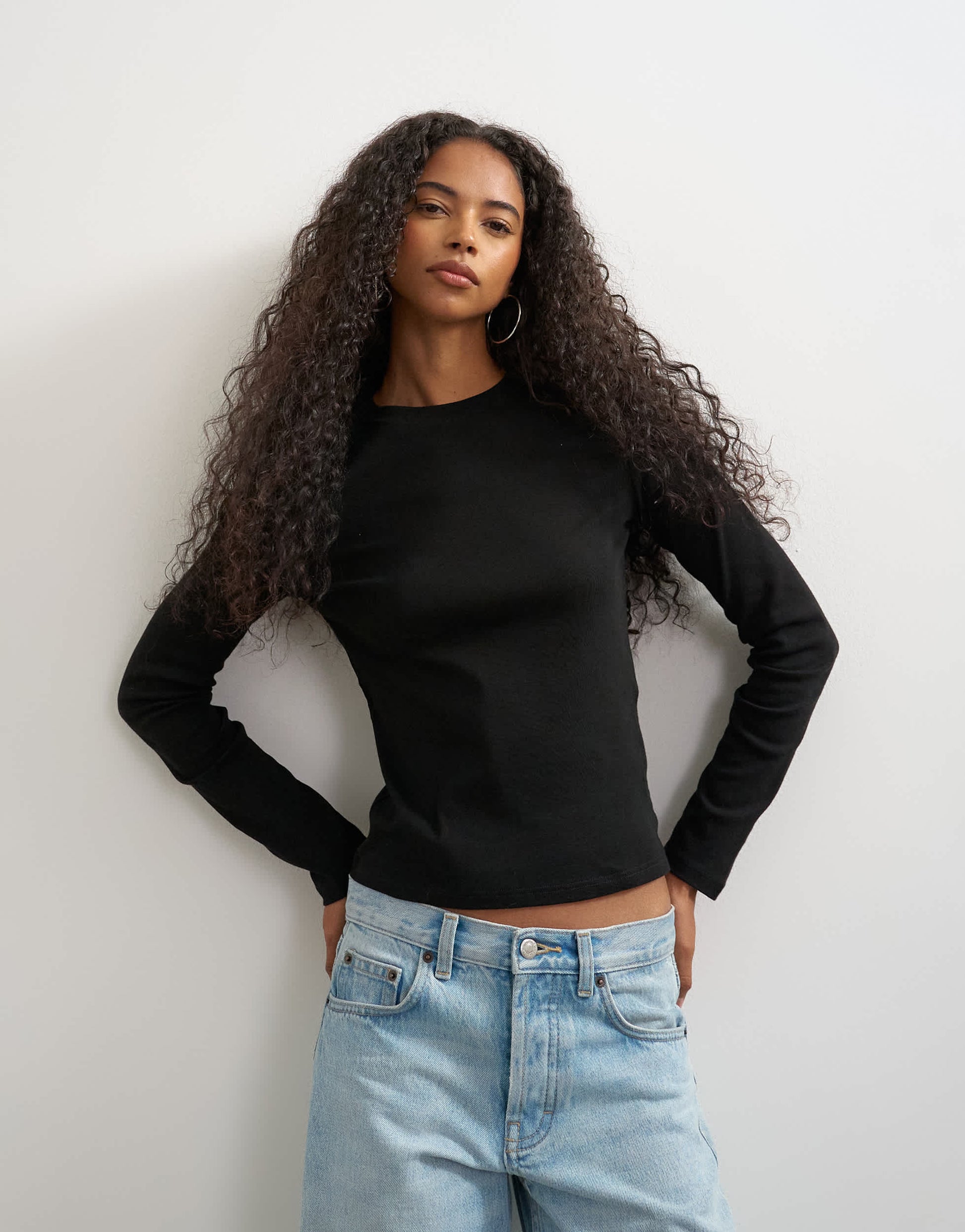 Topshop long sleeve everyday tee in black