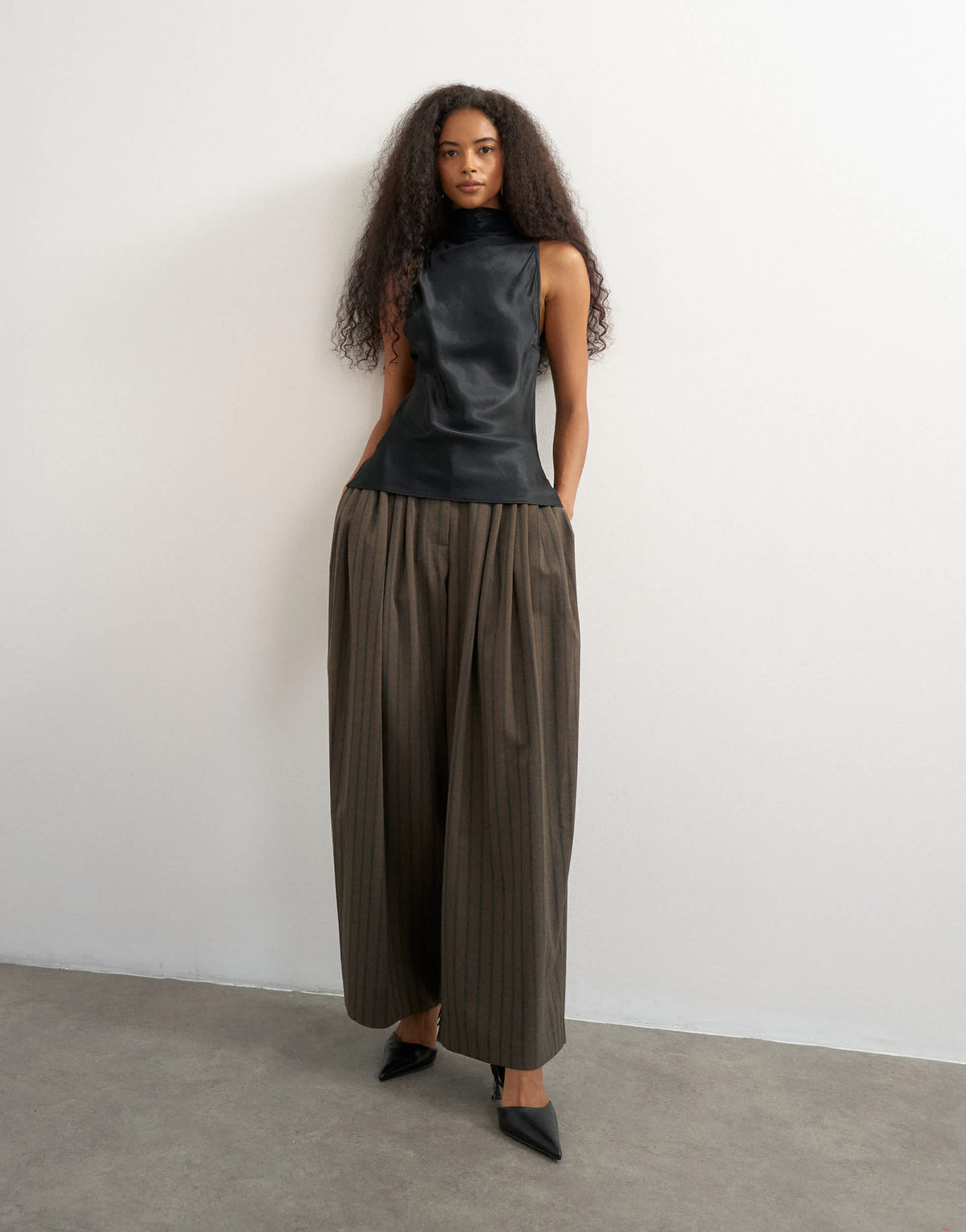 Topshop super wide leg trouser in chocolate stripe