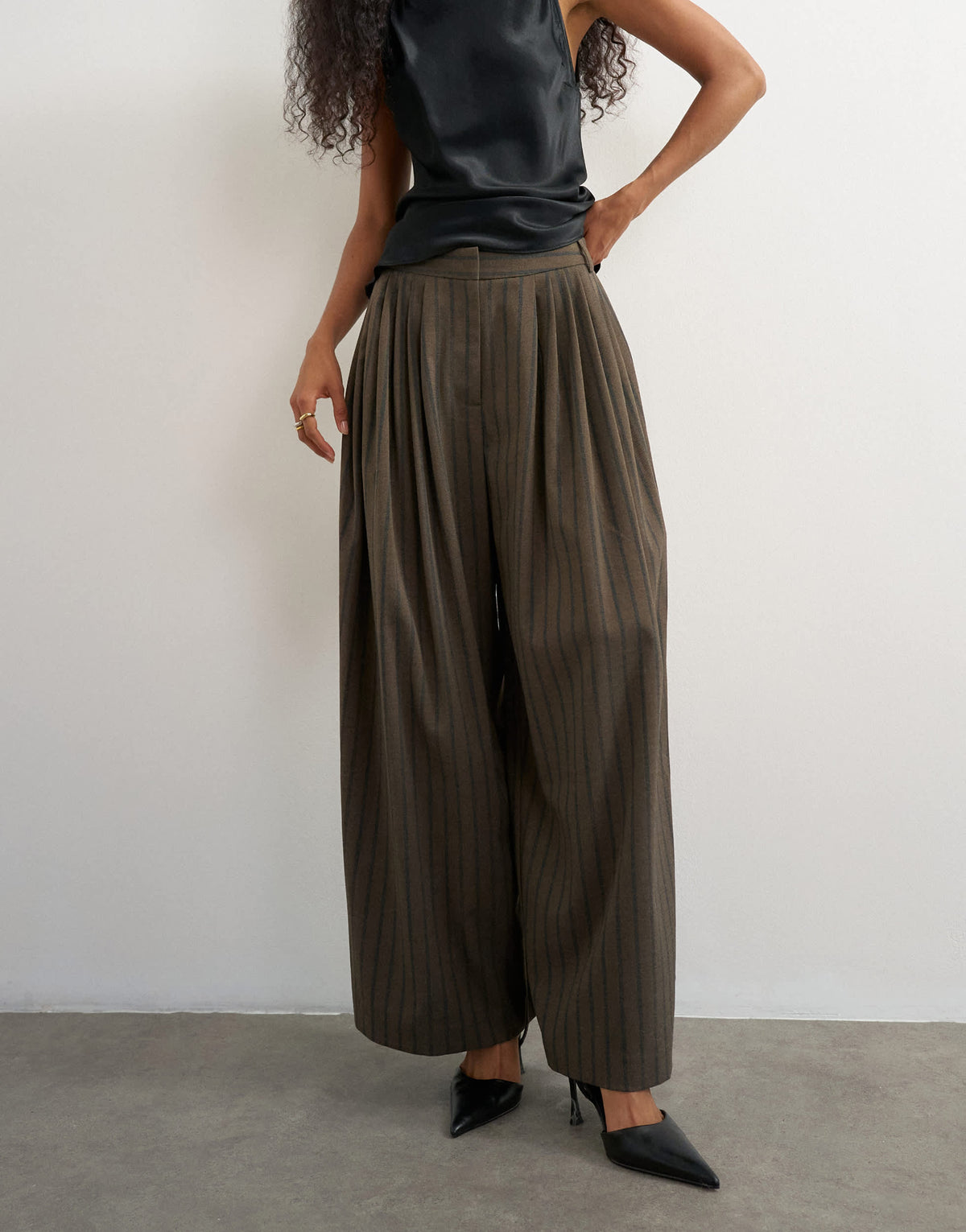 Topshop super wide leg trouser in chocolate stripe