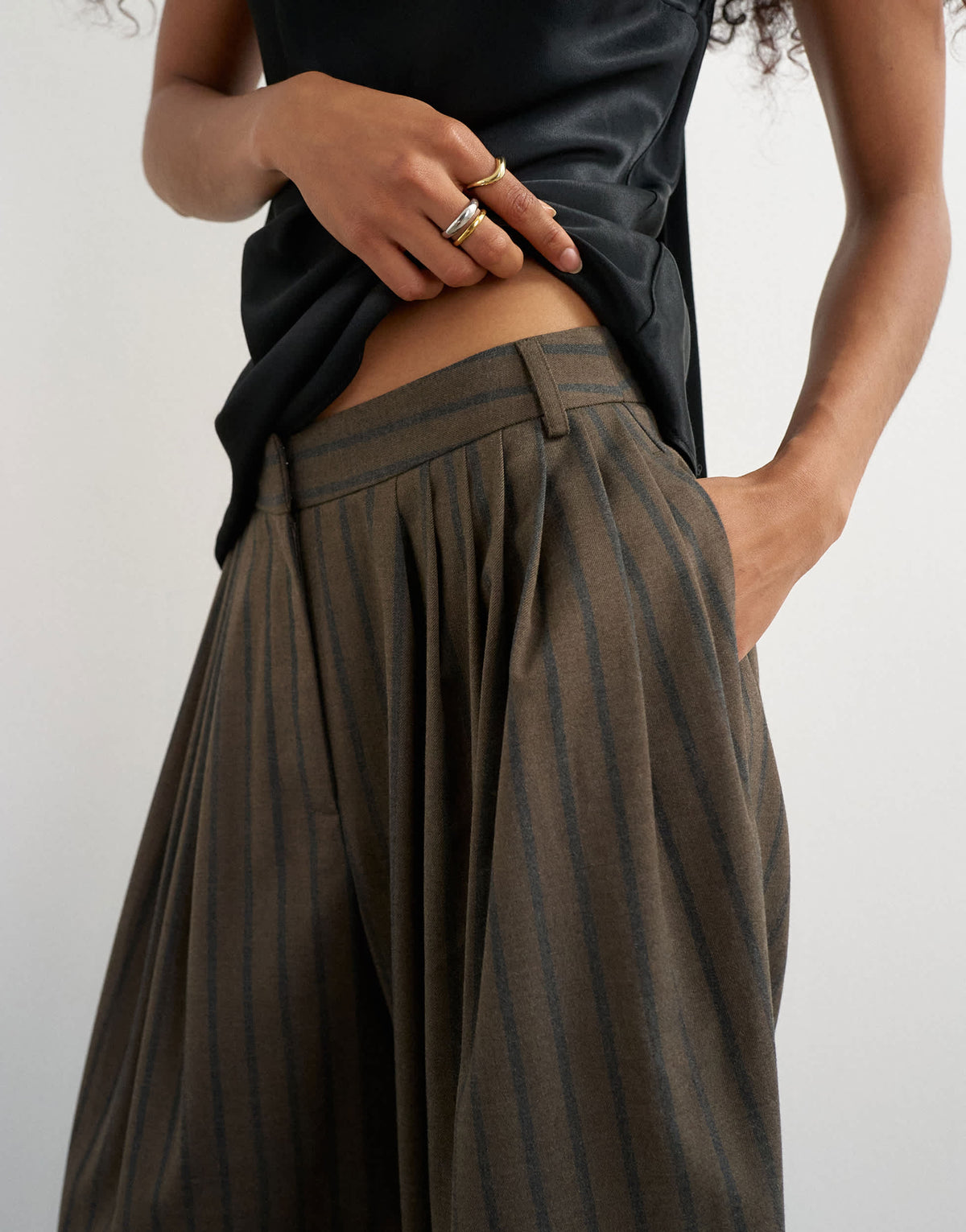 Topshop super wide leg trouser in chocolate stripe