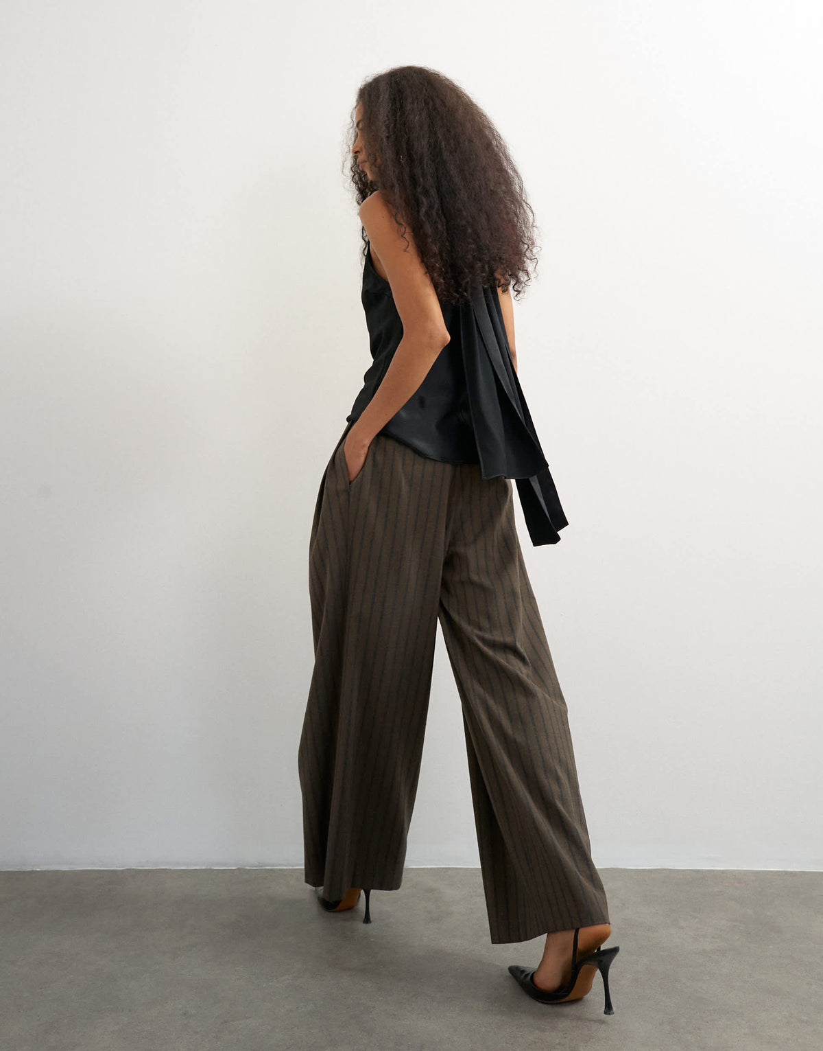 Topshop super wide leg trouser in chocolate stripe