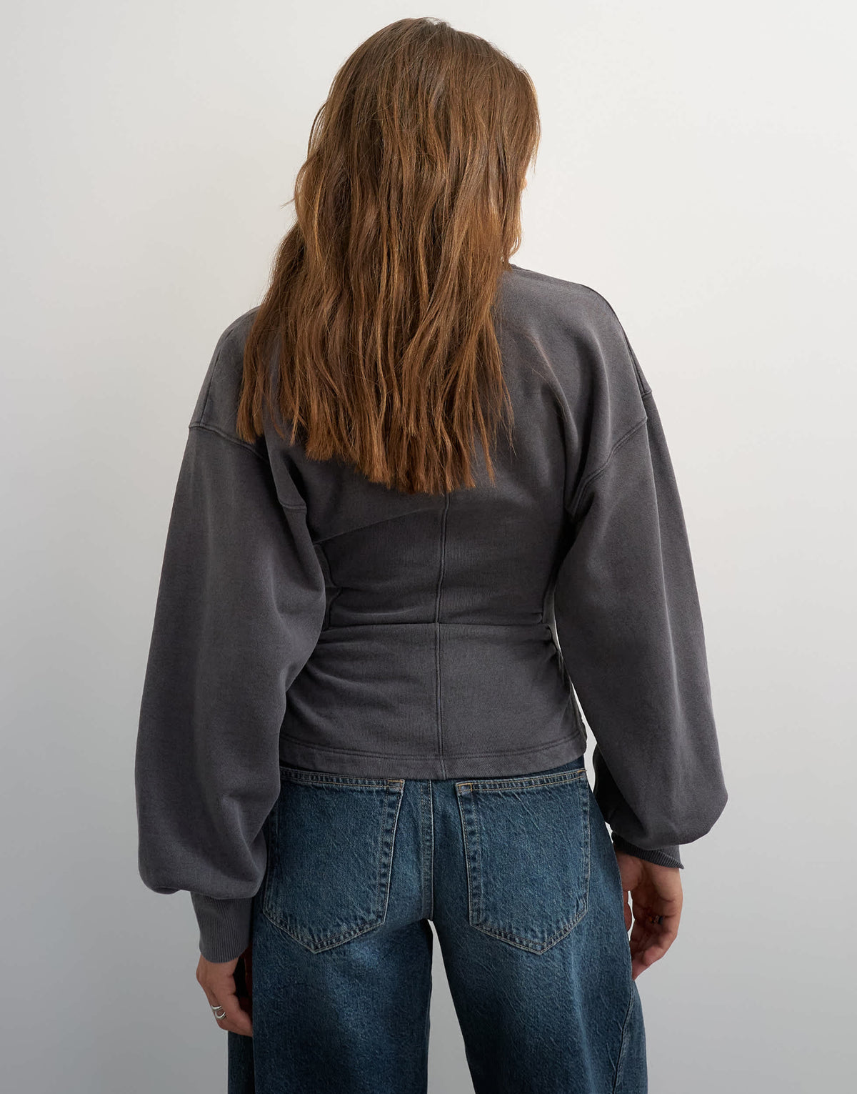 Topshop v-neck cinch waist sweat in black