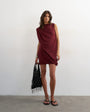 Topshop high neck mesh draped mini dress in burgundy