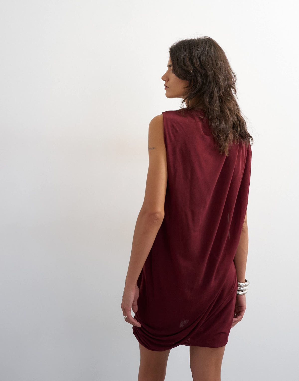 Topshop high neck mesh draped mini dress in burgundy