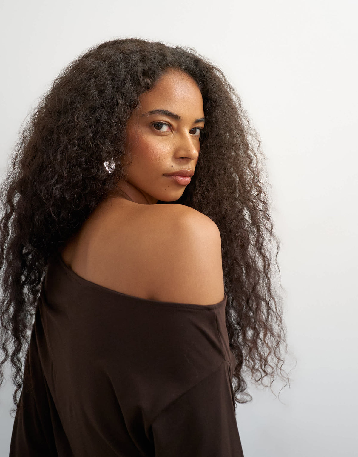 Topshop off shoulder long sleeve top in deep mahogany
