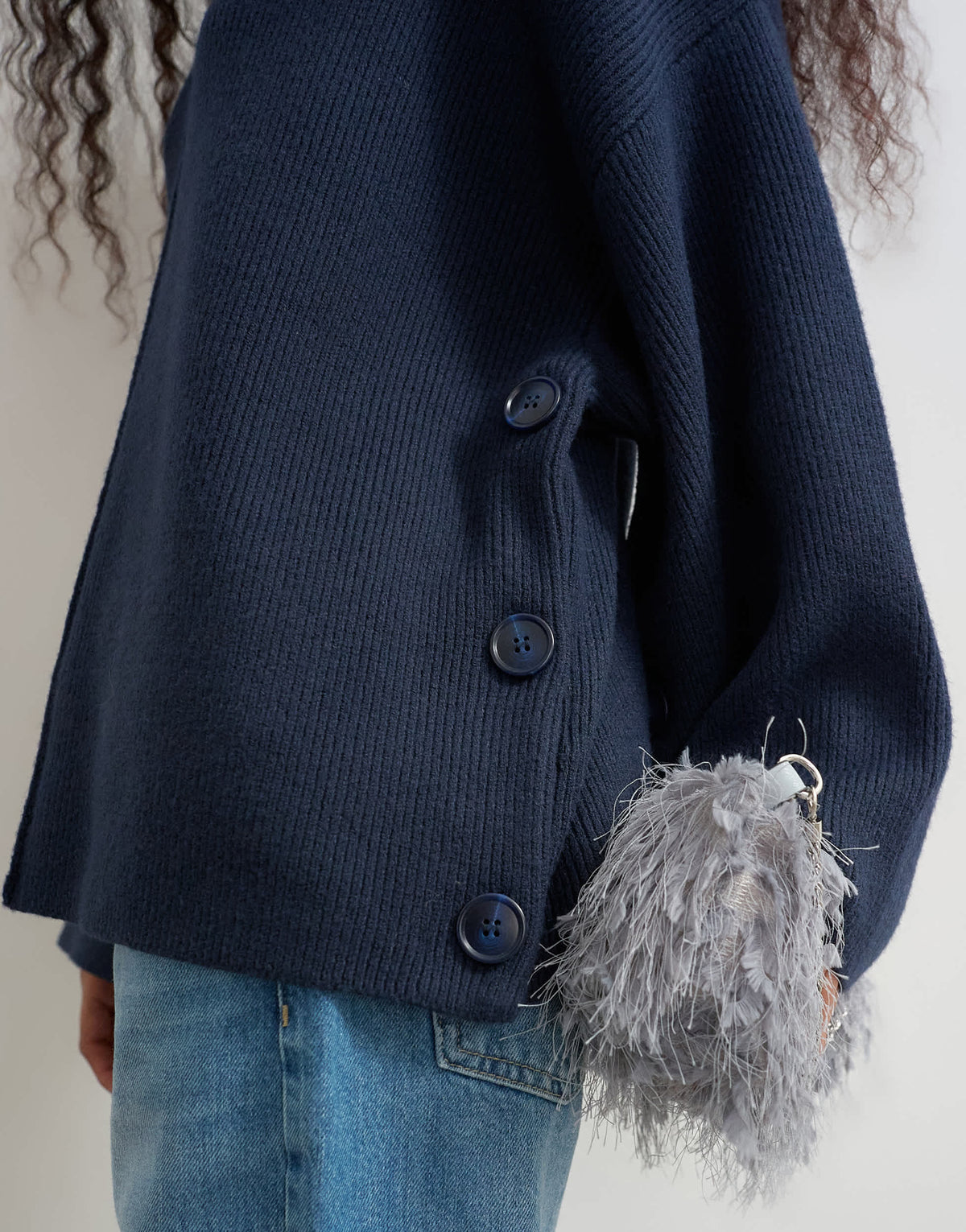 Topshop knitted boxy wide sleeve button detail jumper in navy