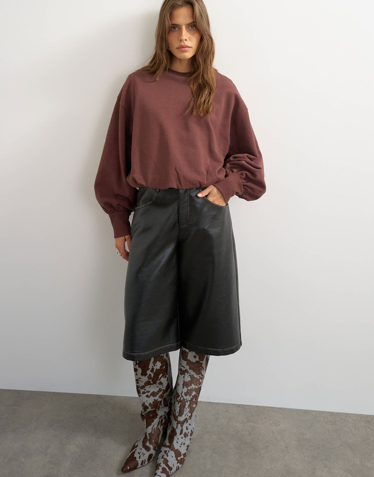 Topshop bubble hem sweat in deep mahogany