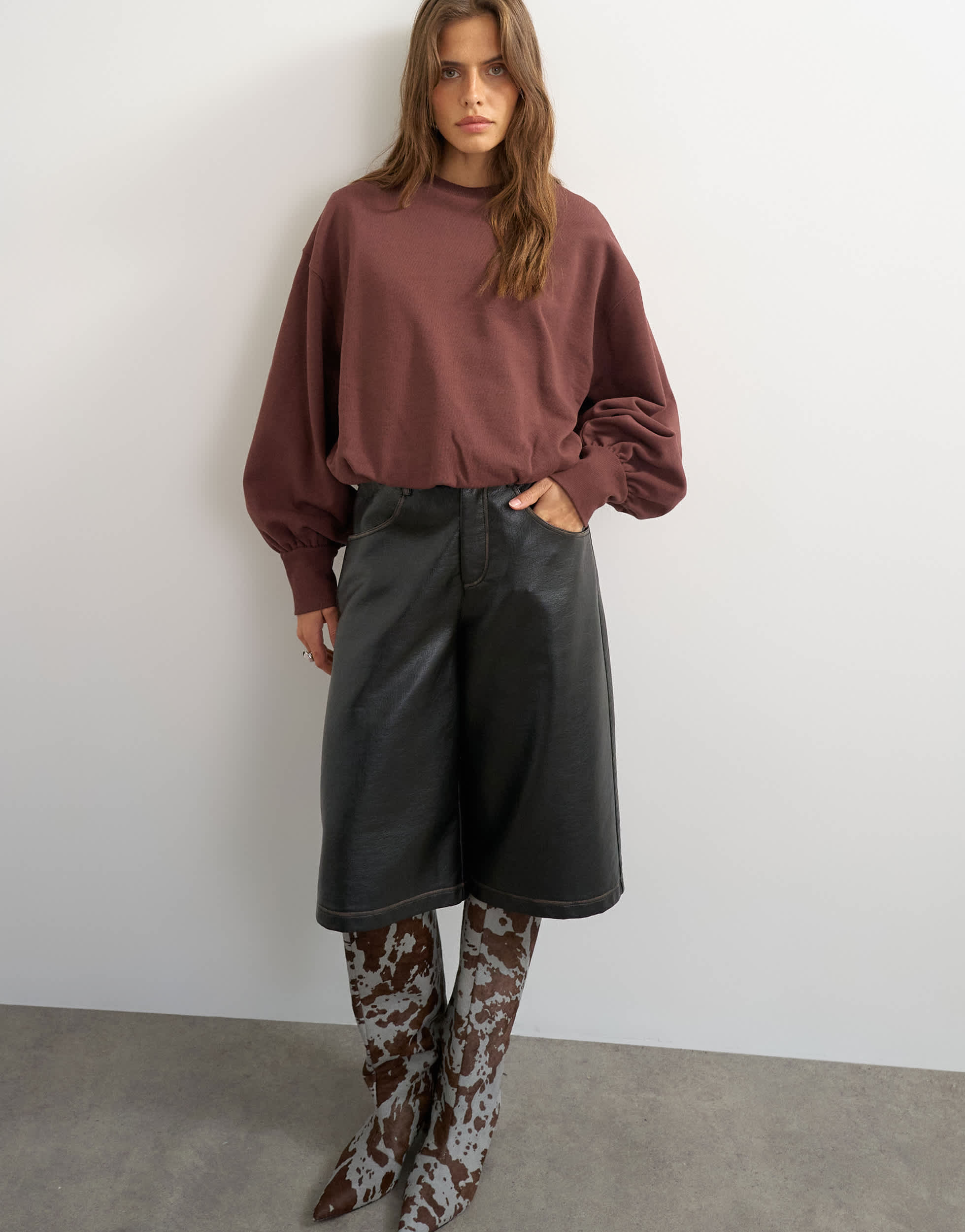 Topshop bubble hem sweat in deep mahogany