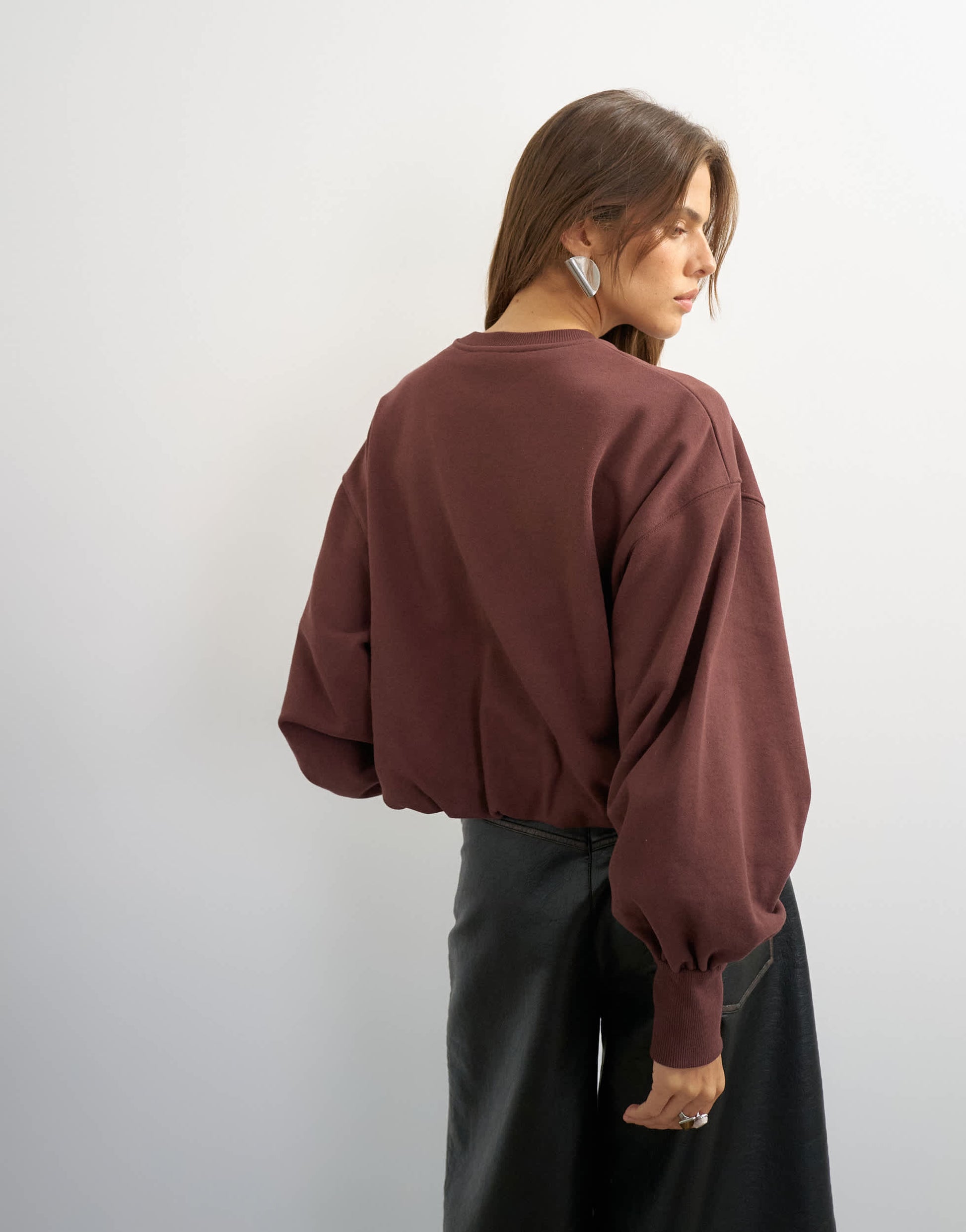Topshop bubble hem sweat in deep mahogany