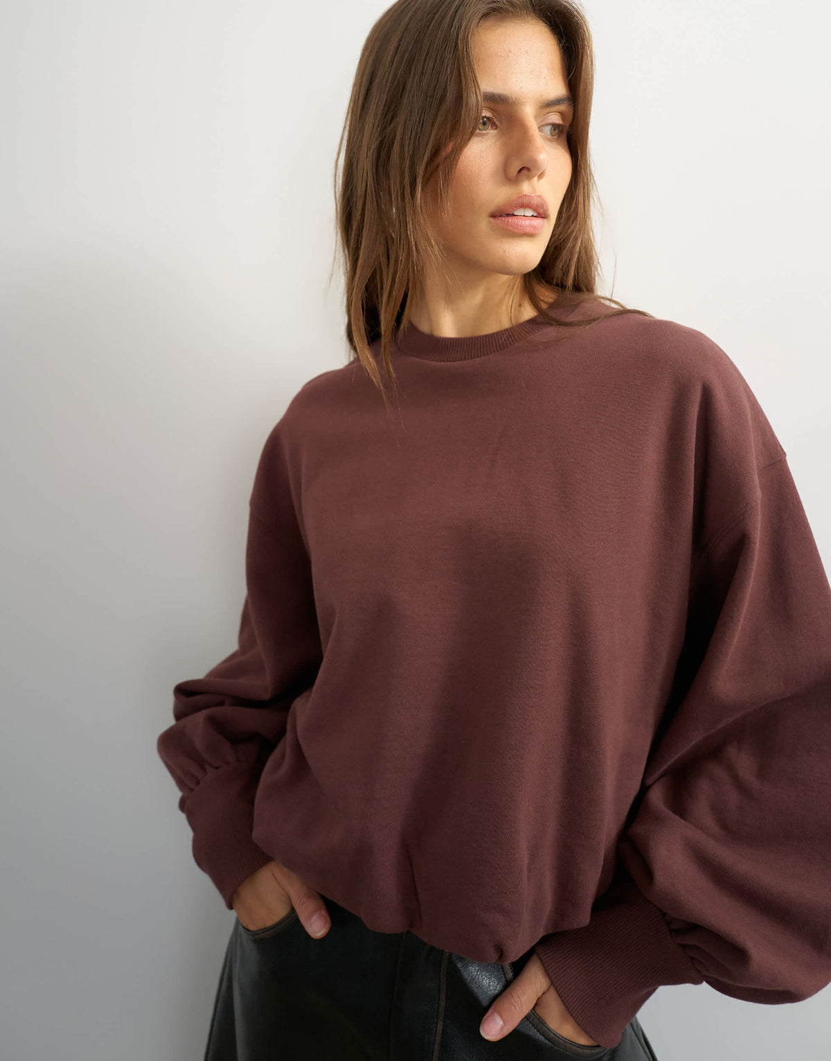 Topshop bubble hem sweat in deep mahogany