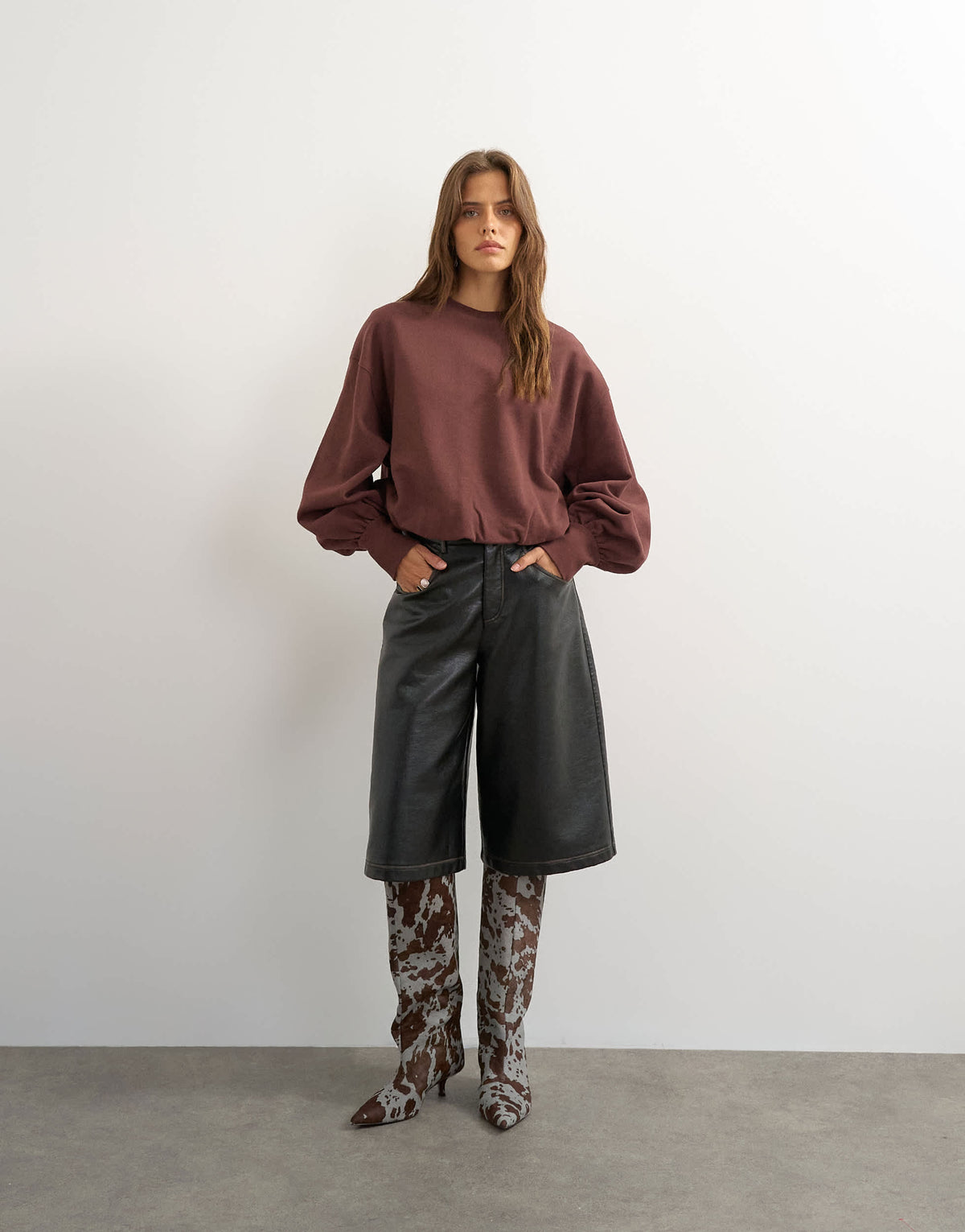 Topshop bubble hem sweat in deep mahogany