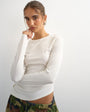 Topshop premium rib ruched asymmetric hem long sleeve top in white