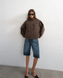 Topshop denim funnel neck jacket with waist detail in chocolate