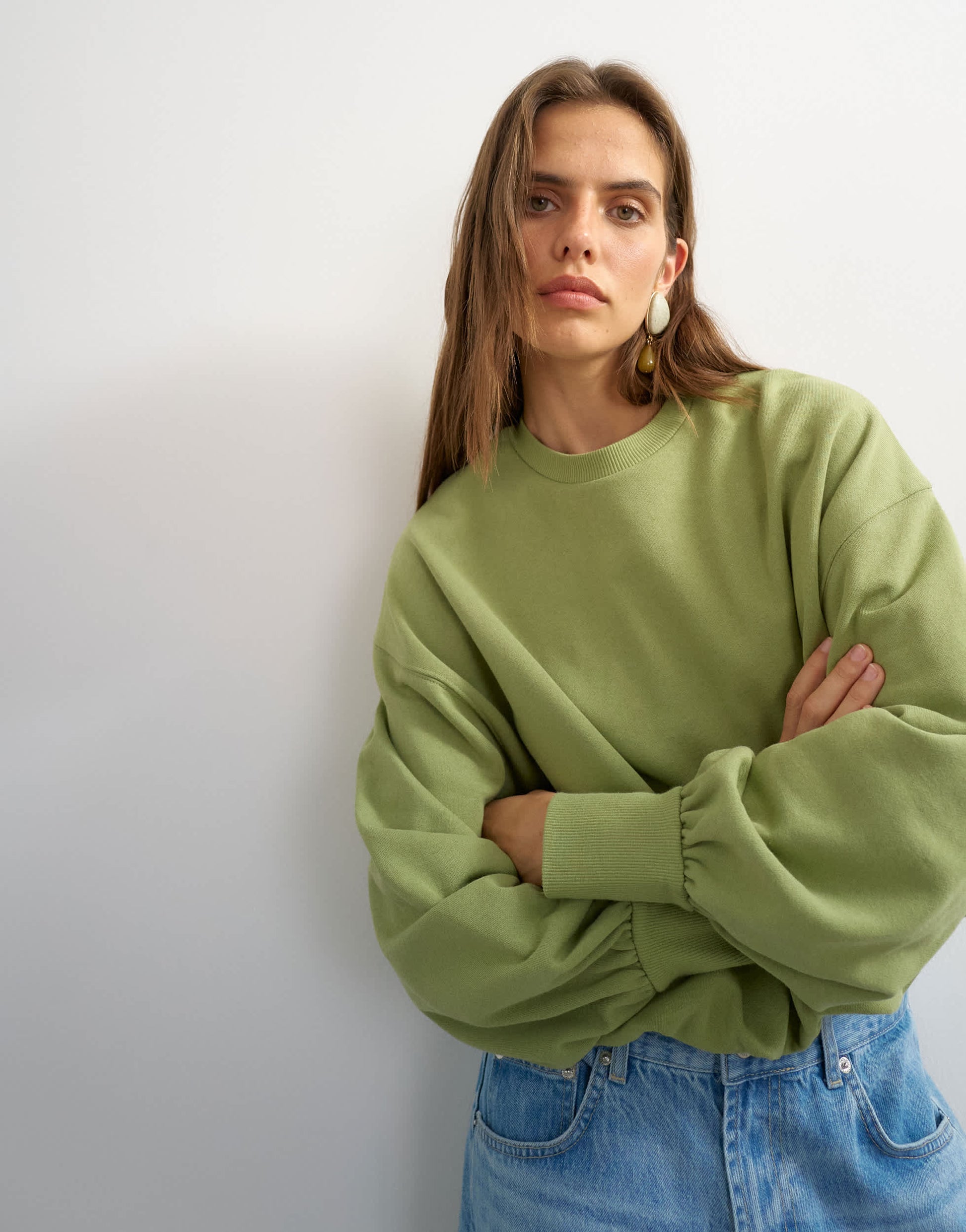 Topshop bubble hem sweat in washed sage