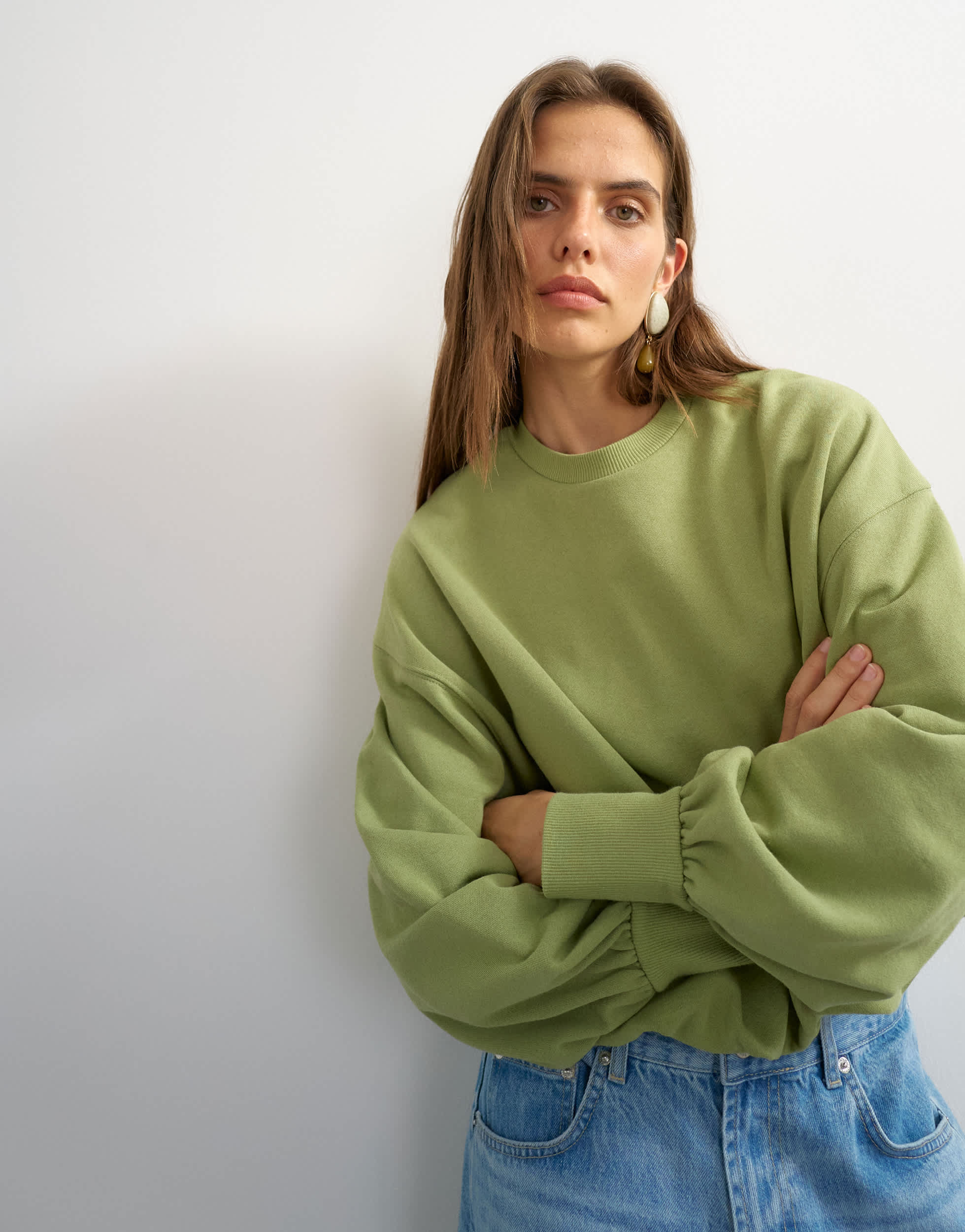 Topshop bubble hem sweat in washed sage