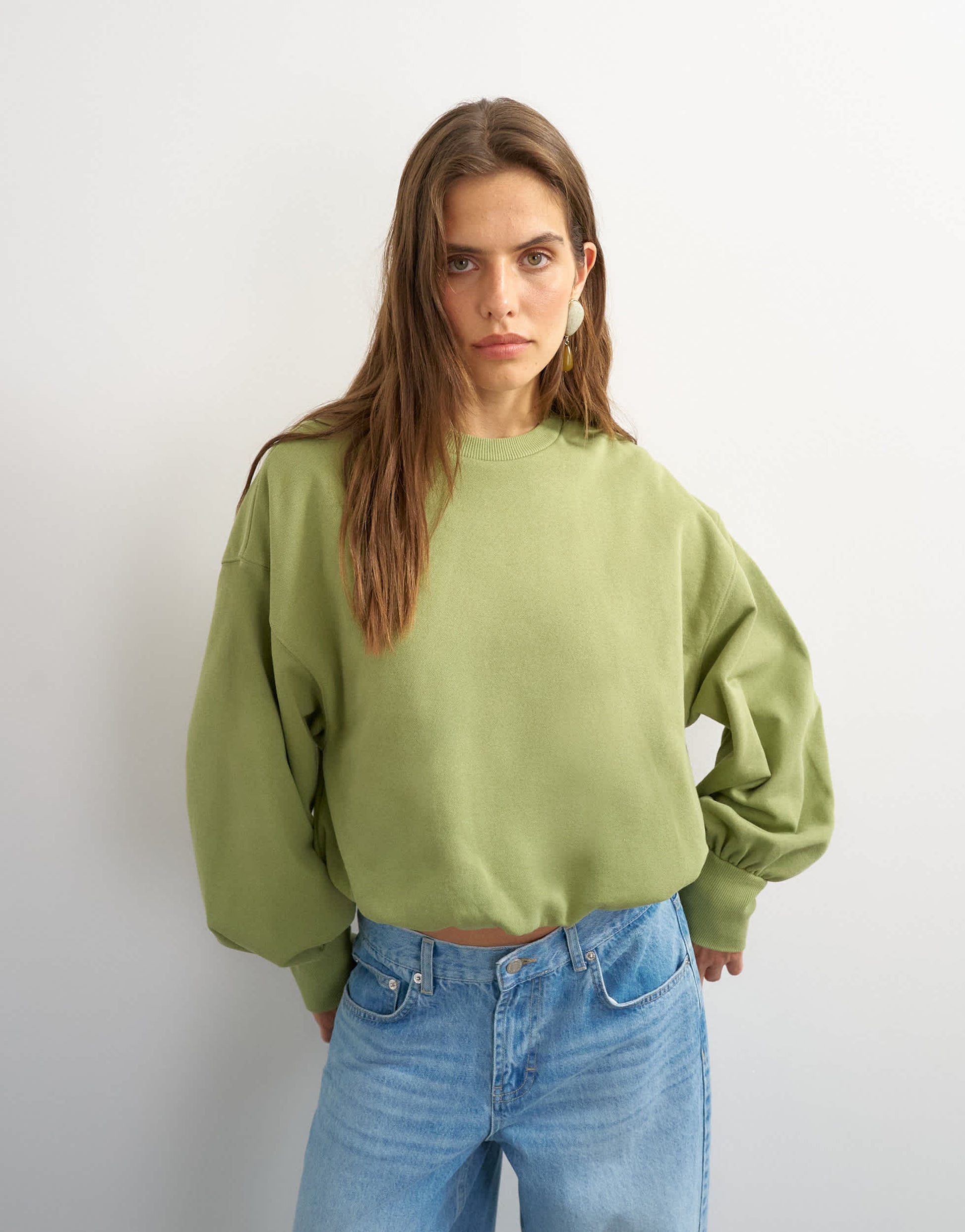 Topshop bubble hem sweat in washed sage