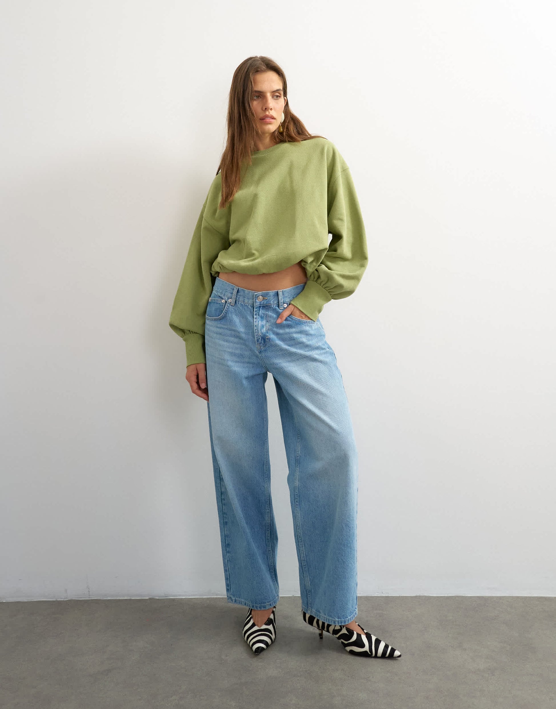 Topshop bubble hem sweat in washed sage