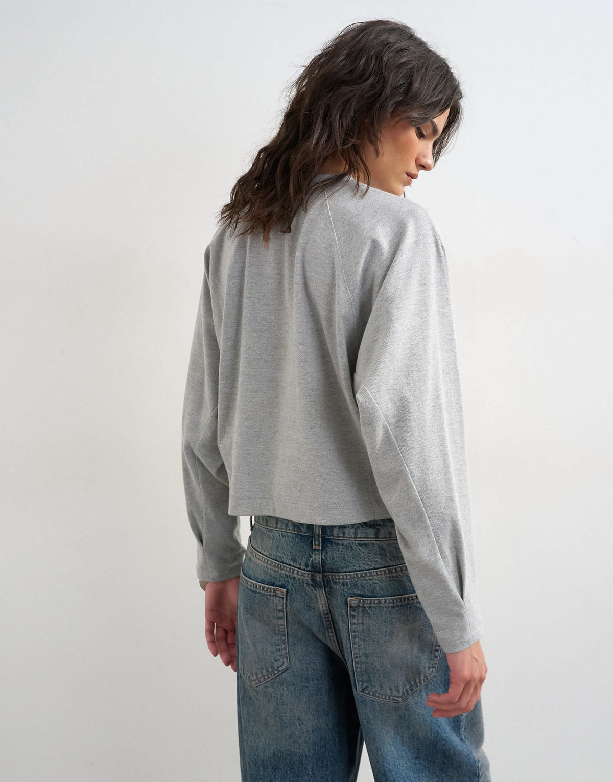Topshop raglan cinch cuff long sleeve top in grey marl