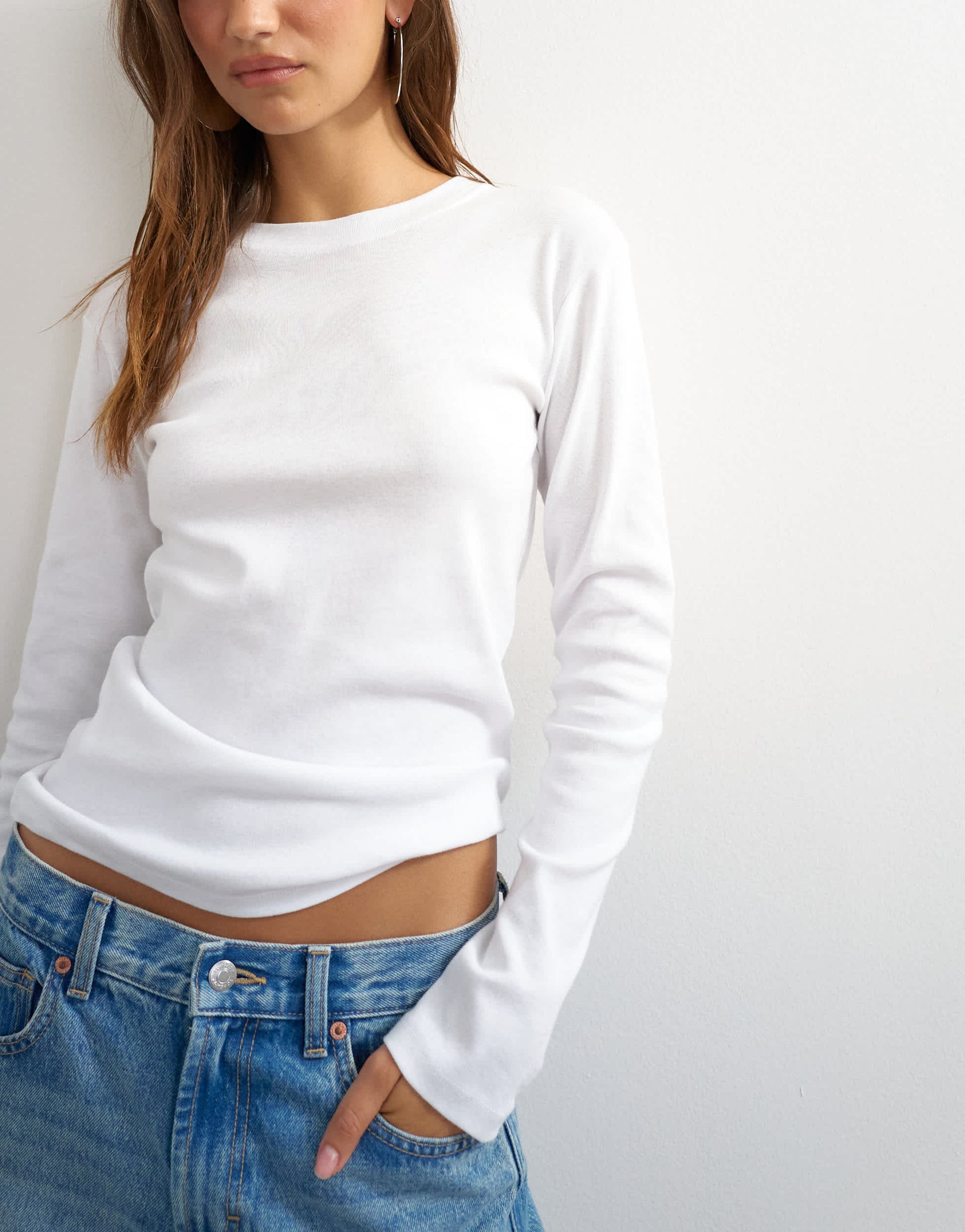 Topshop long sleeve everyday tee in white