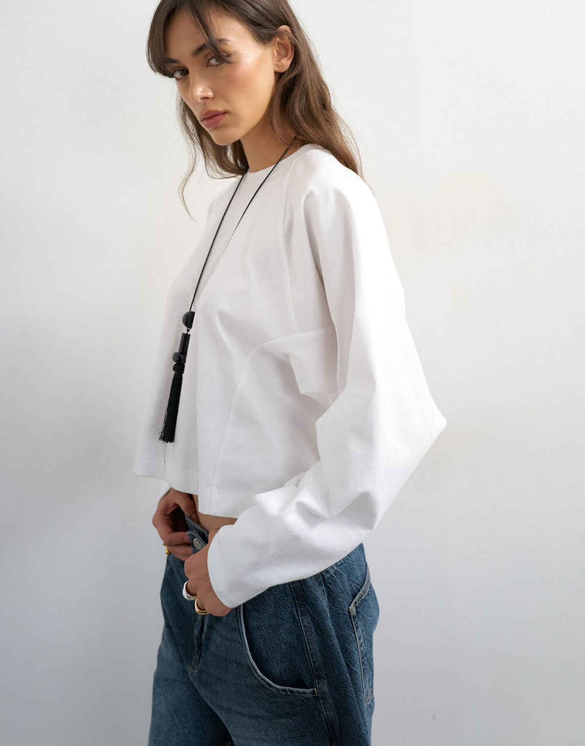 Topshop raglan cinch cuff long sleeve top in ivory