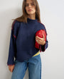 Topshop knitted roll edge blanket stitch jumper in navy