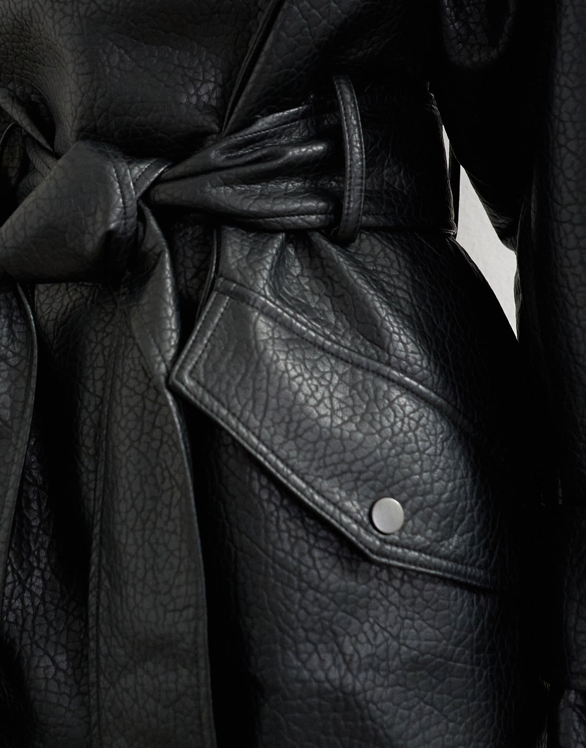 Topshop faux leather mid length belted jacket in black