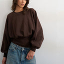 Topshop raglan cinch waist ruched sweat in chocolate