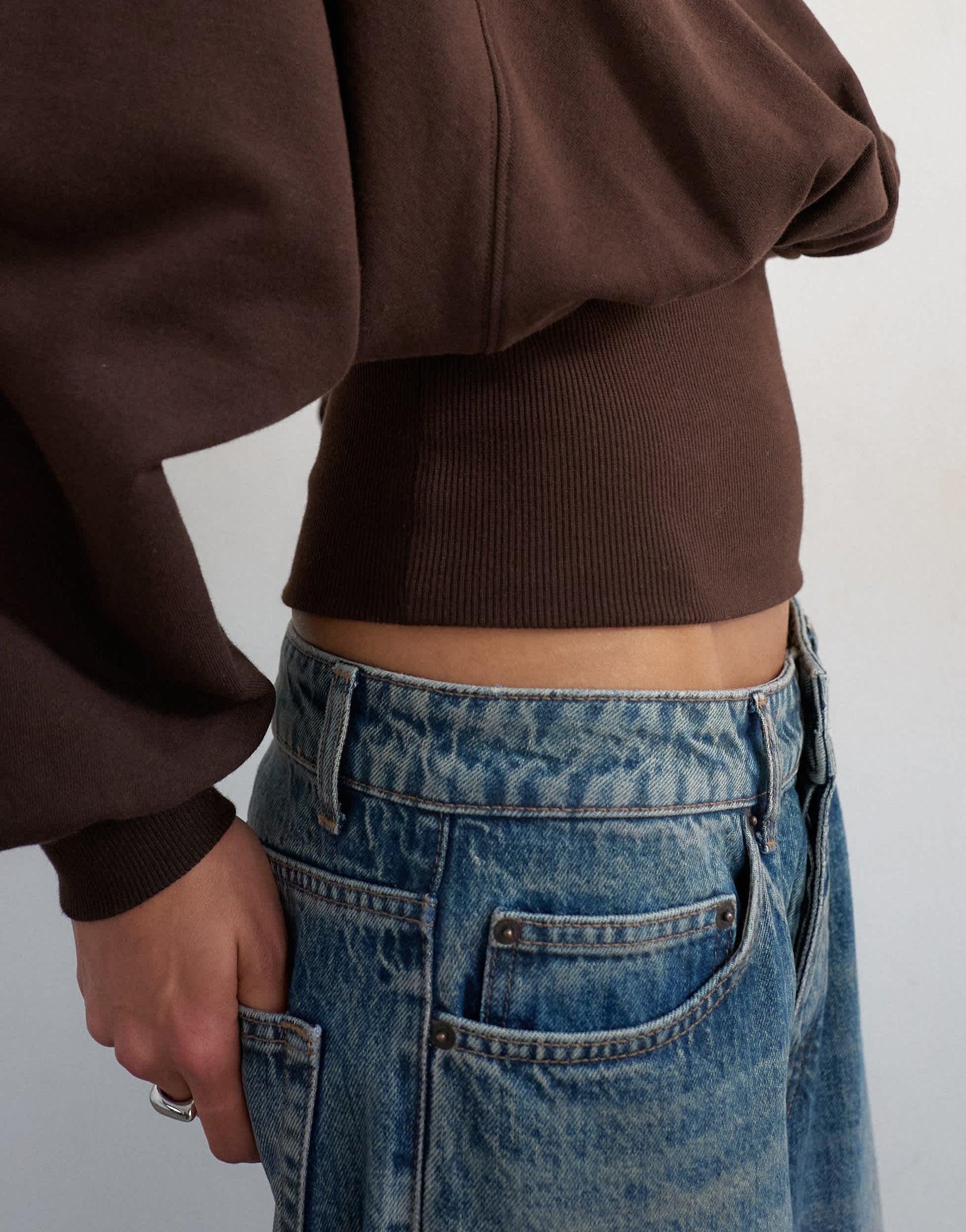 Topshop raglan cinch waist ruched sweat in chocolate
